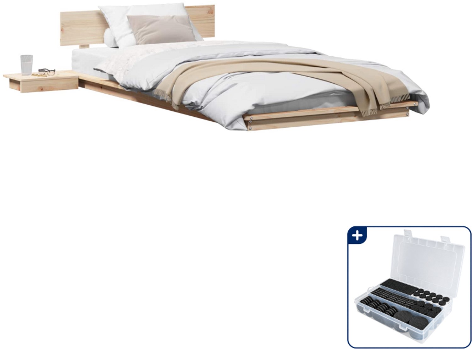 vidaXL bedframe met nachttafel - 75 x 190 cm - hout - bruin - Inclusief antikrasvilt 177-delig