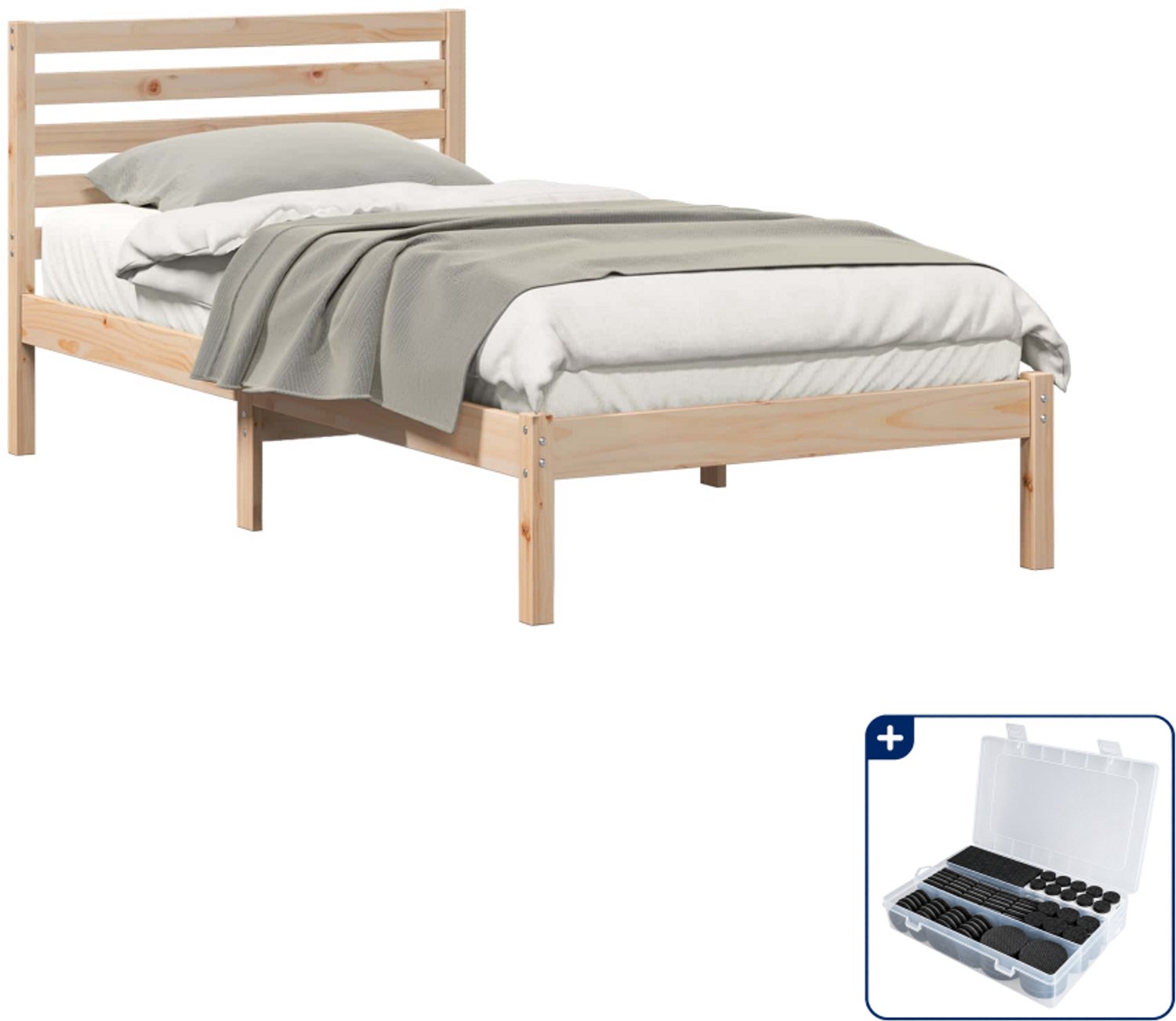 vidaXL bedframe - 100 x 200 cm - massief grenenhout - bruin - Inclusief antikrasvilt 177-delig
