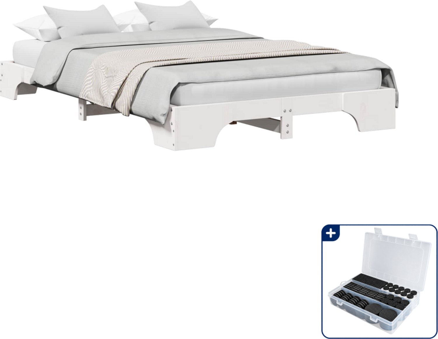 vidaXL Bedframe - 120 x 190 cm - massief grenenhout - wit - Inclusief antikrasvilt 177-delig