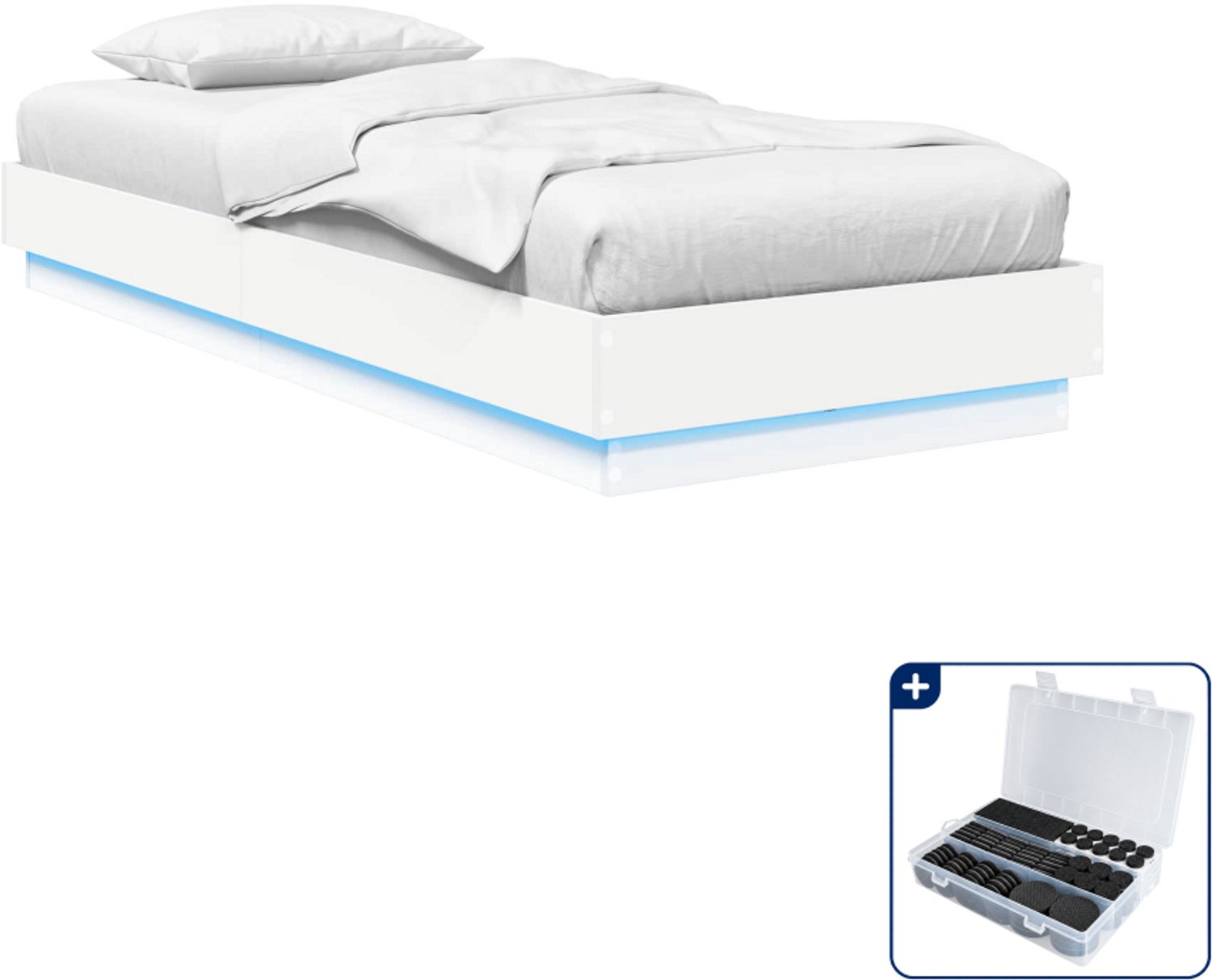 vidaXL bedframe met LED - 80 x 200 cm - bewerkt hout - wit - Inclusief antikrasvilt 177-delig