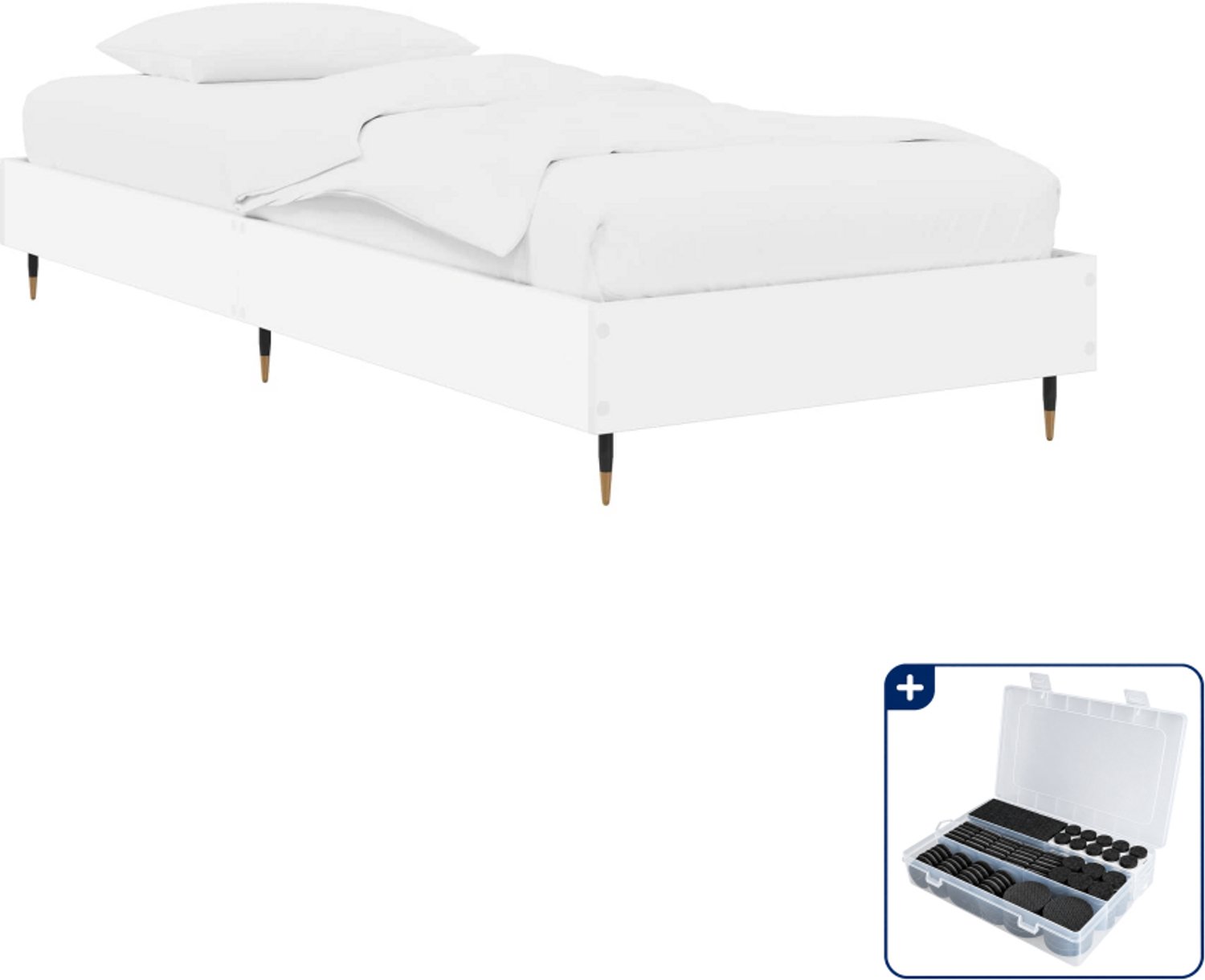 vidaXL Bedframe - 80 x 200 cm - bewerkt hout - wit - Inclusief antikrasvilt 177-delig