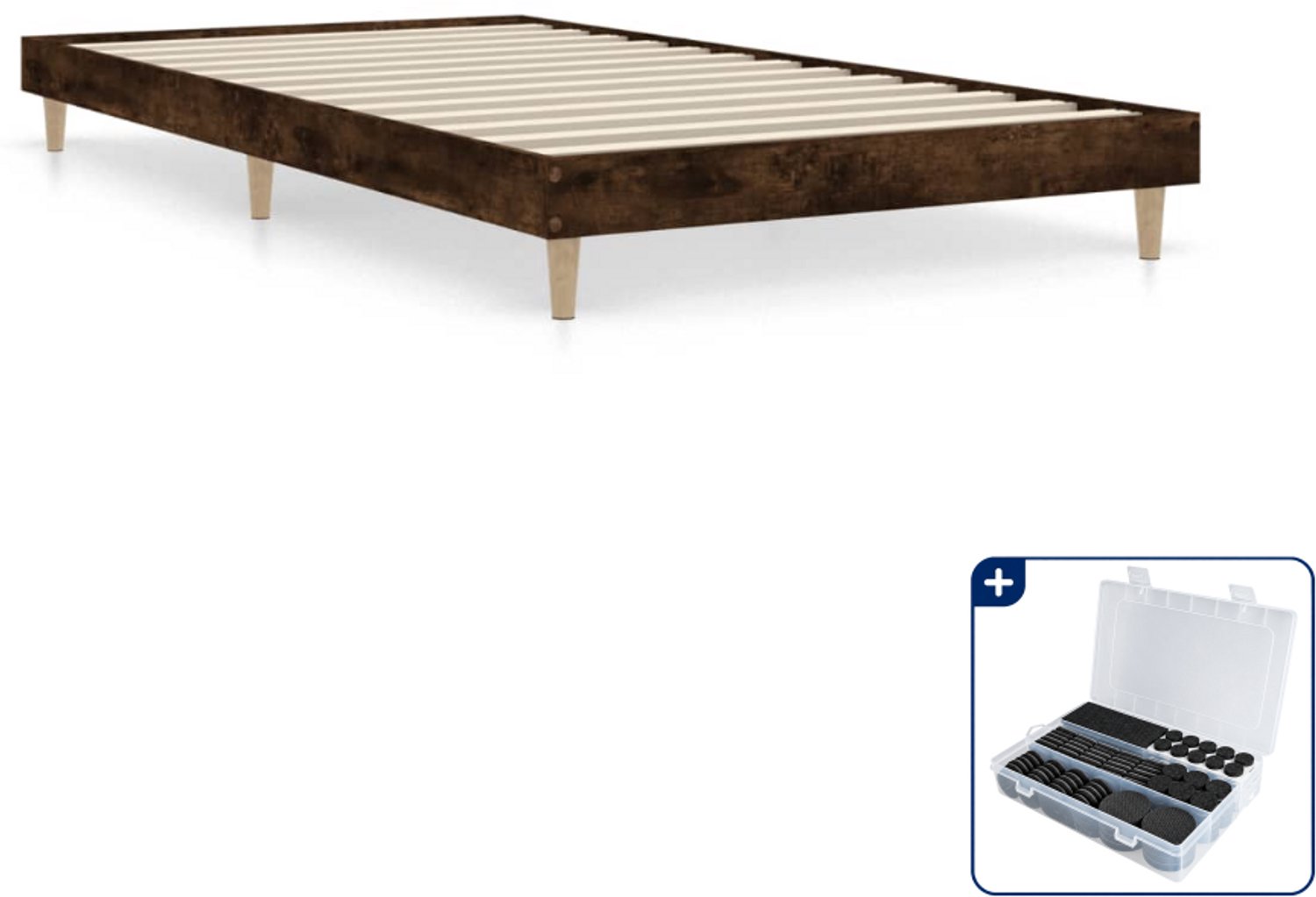 vidaXL bedframe - 90 x 200 cm - bewerkt hout - gerookt eikenkleurig - Inclusief antikrasvilt 177-delig Bruin