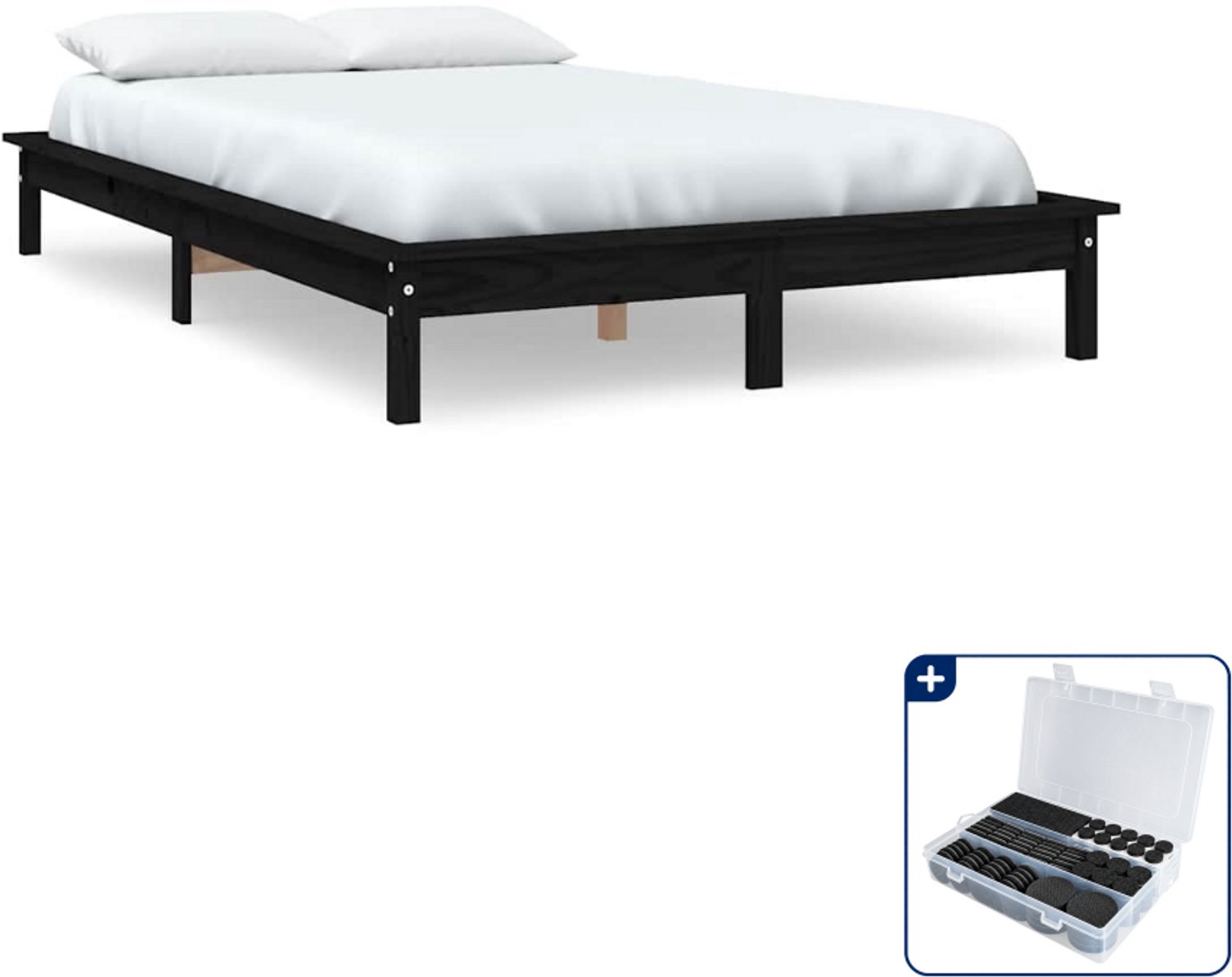 vidaXL bedframe Queensize - 160 x 200 cm - zwart - Inclusief antikrasvilt 177-delig