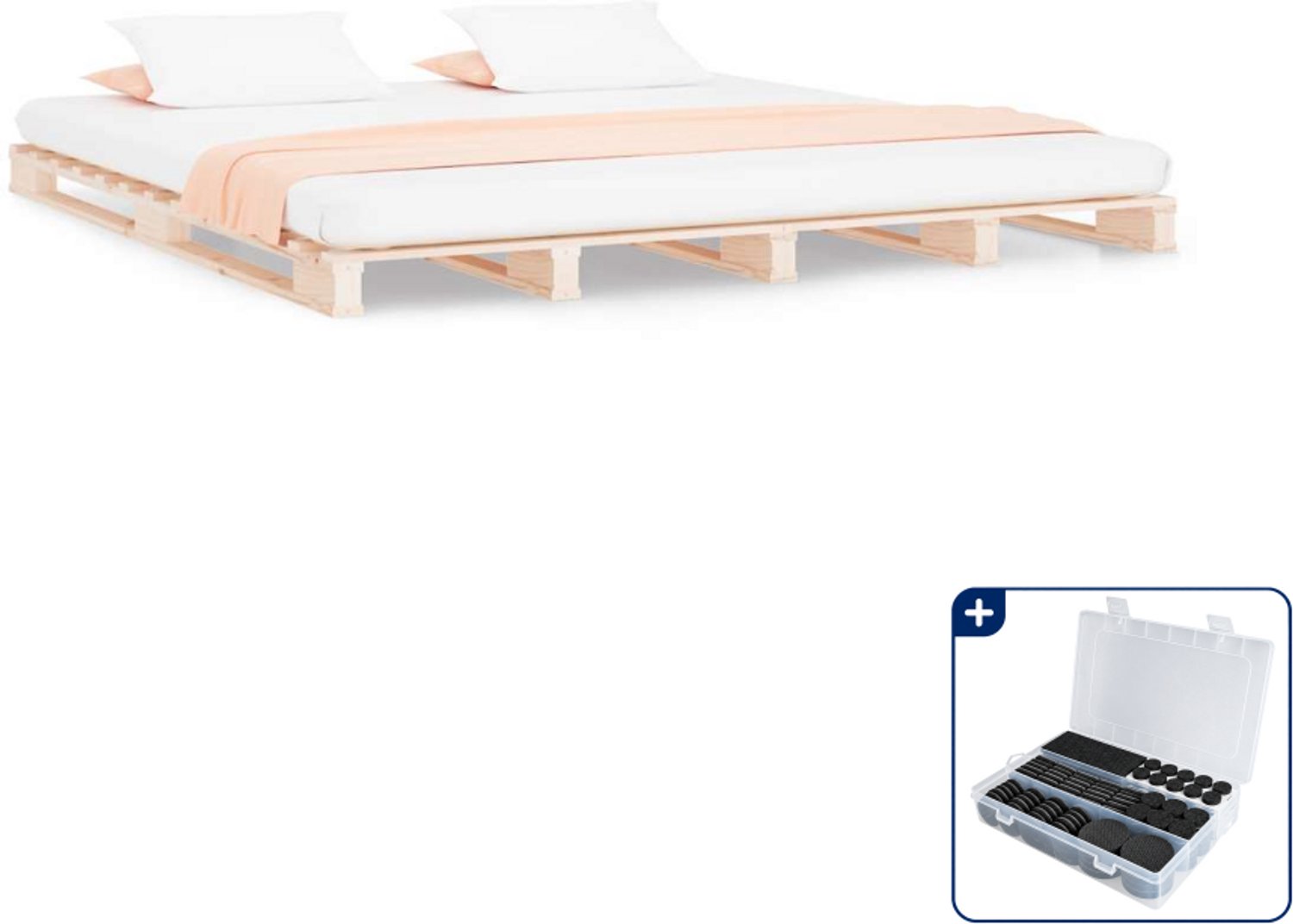 vidaXL palletbed - 135 x 190 cm - massief grenenhout - zwart - Inclusief antikrasvilt 177-delig Bruin