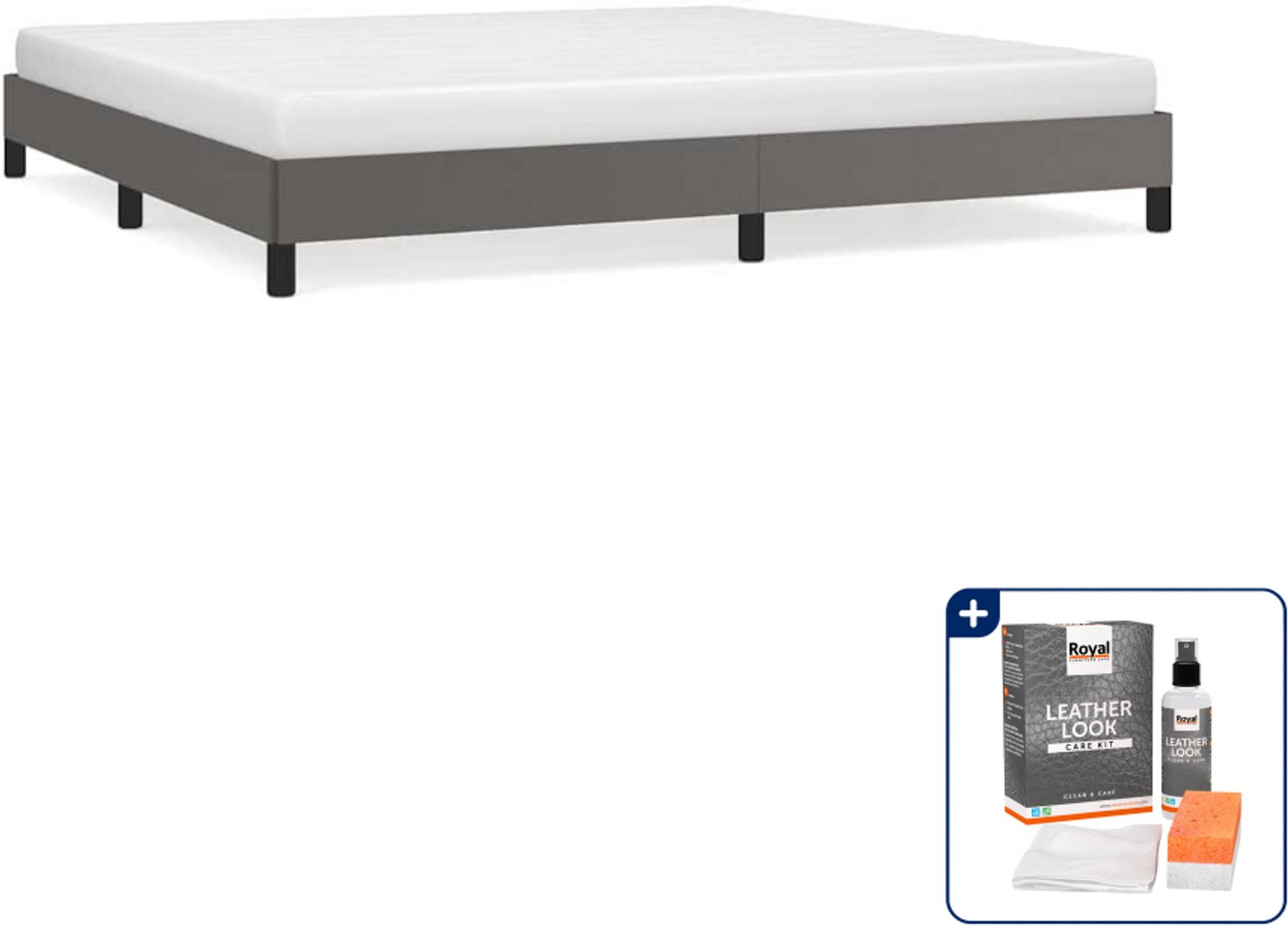 vidaXL bedframe - 200 x 200 cm - kunstleer - grijs - Inclusief onderhoudsset voor kunstleer 150 ml