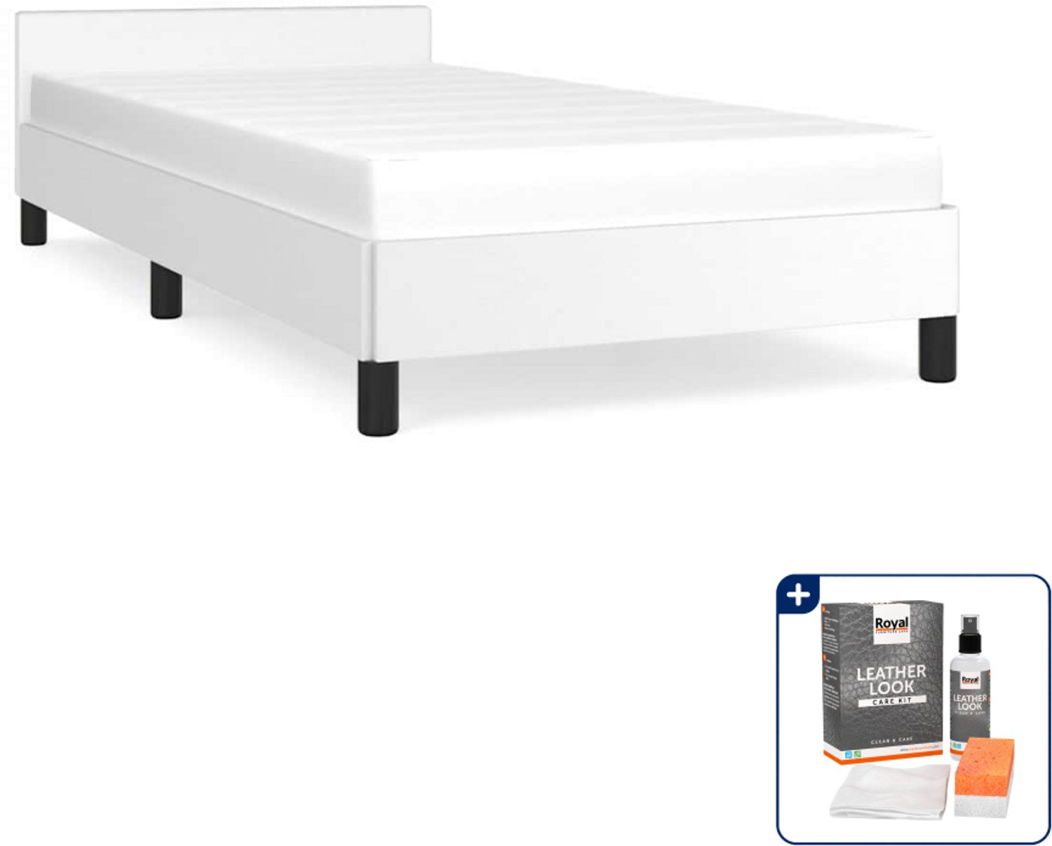 vidaXL bedframe met hoofdeinde - 90 x 200 cm - kunstleer - wit - Inclusief onderhoudsset voor kunstleer 150 ml
