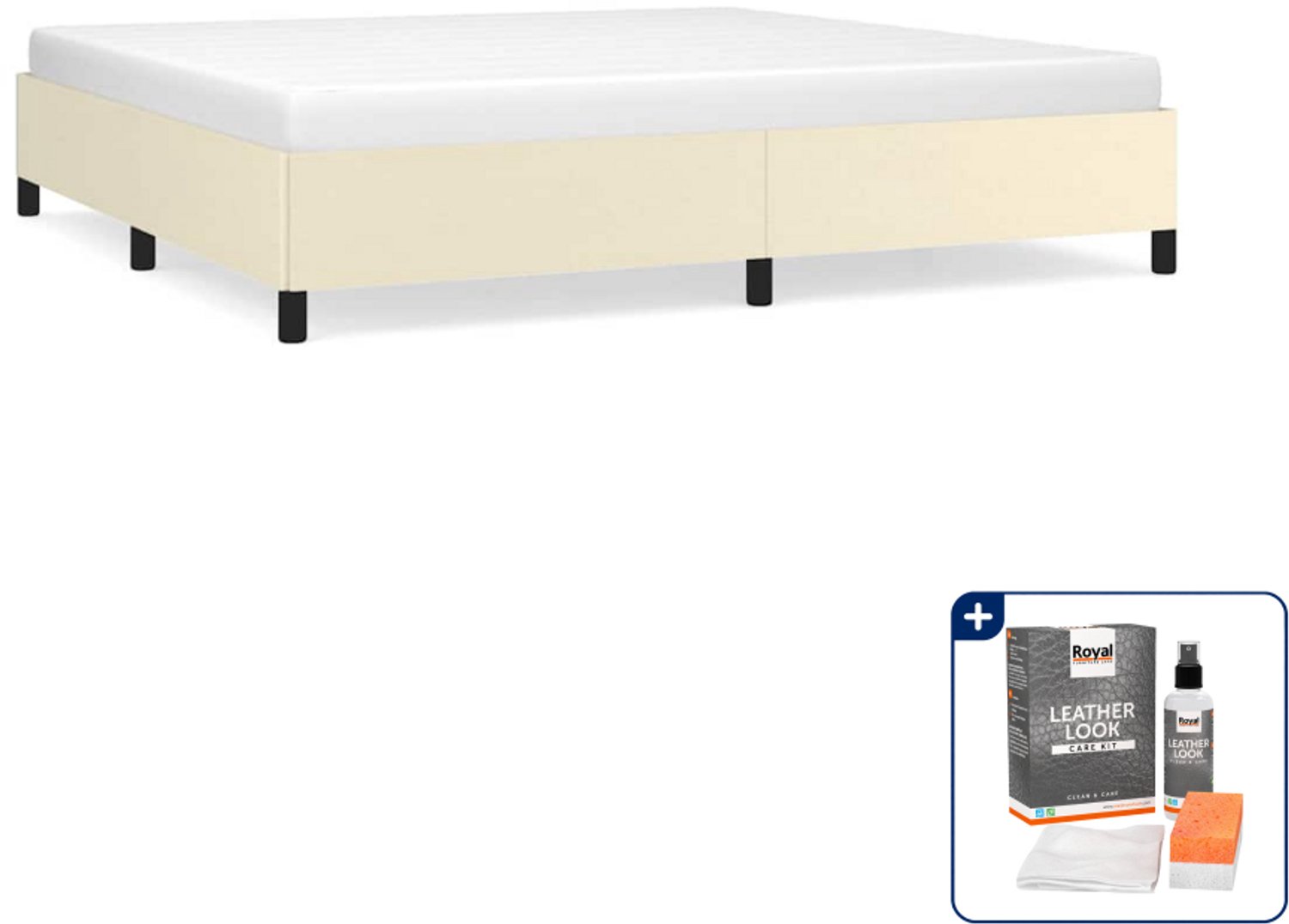 vidaXL bedframe - 200 x 200 cm - kunstleer - crème - Inclusief onderhoudsset voor kunstleer 150 ml
