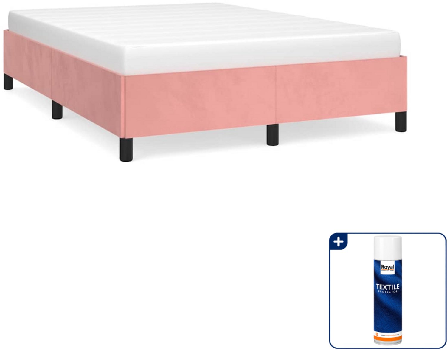 vidaXL Bedframe Small double - 140 x 200 cm - fluweel - roze - Inclusief textielbeschermer 500 ml