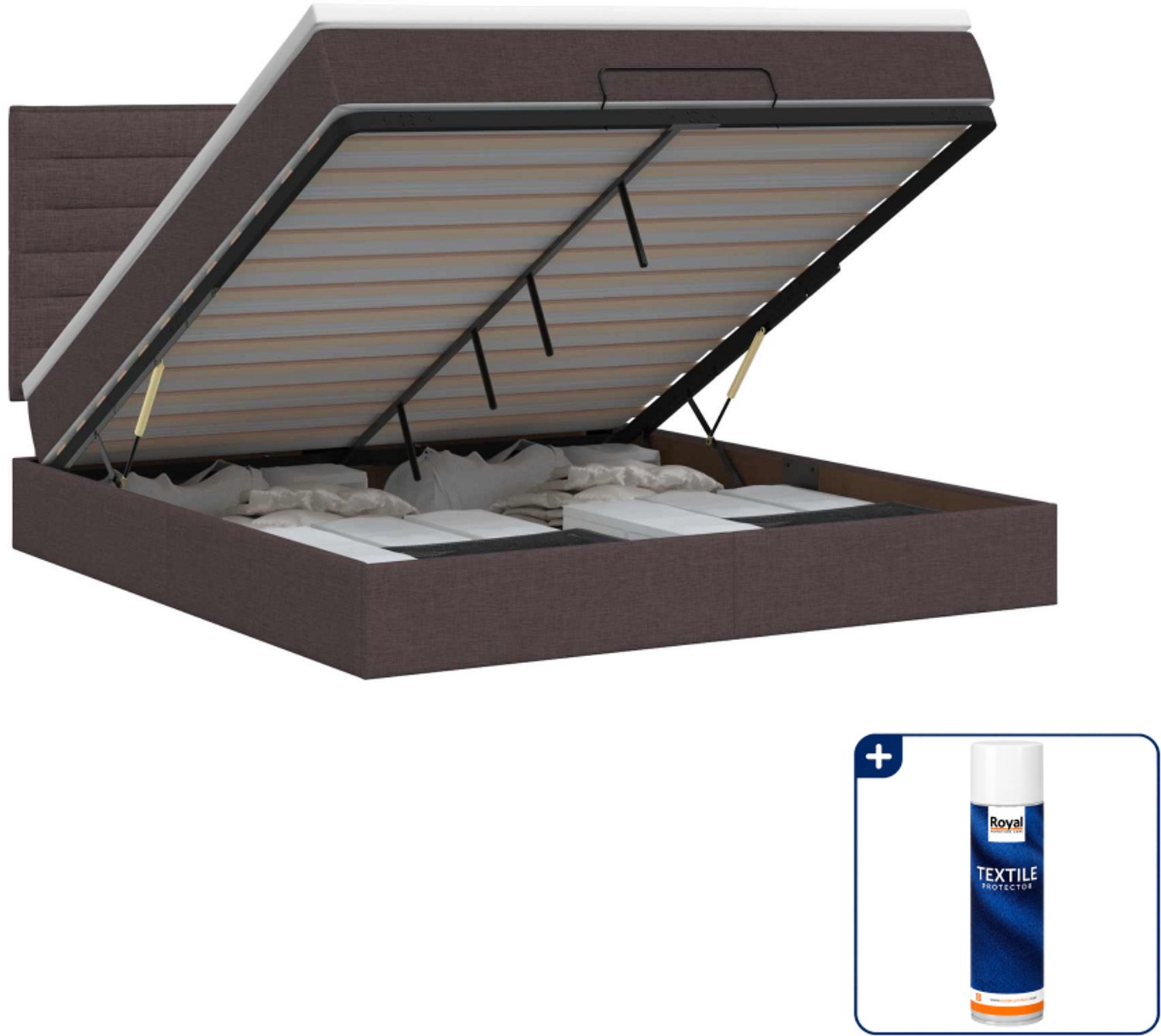 vidaXL Kingsize bed met matras - 180 x 200 cm - stof - donkerbruin - Inclusief textielbeschermer 500 ml