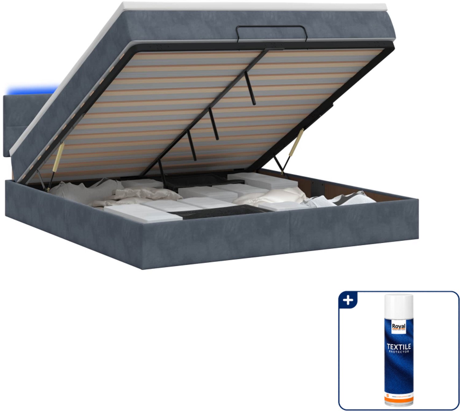 vidaXL Kingsize bed met matras en LED - 180 x 200 cm - donkergrijs - Inclusief textielbeschermer 500 ml