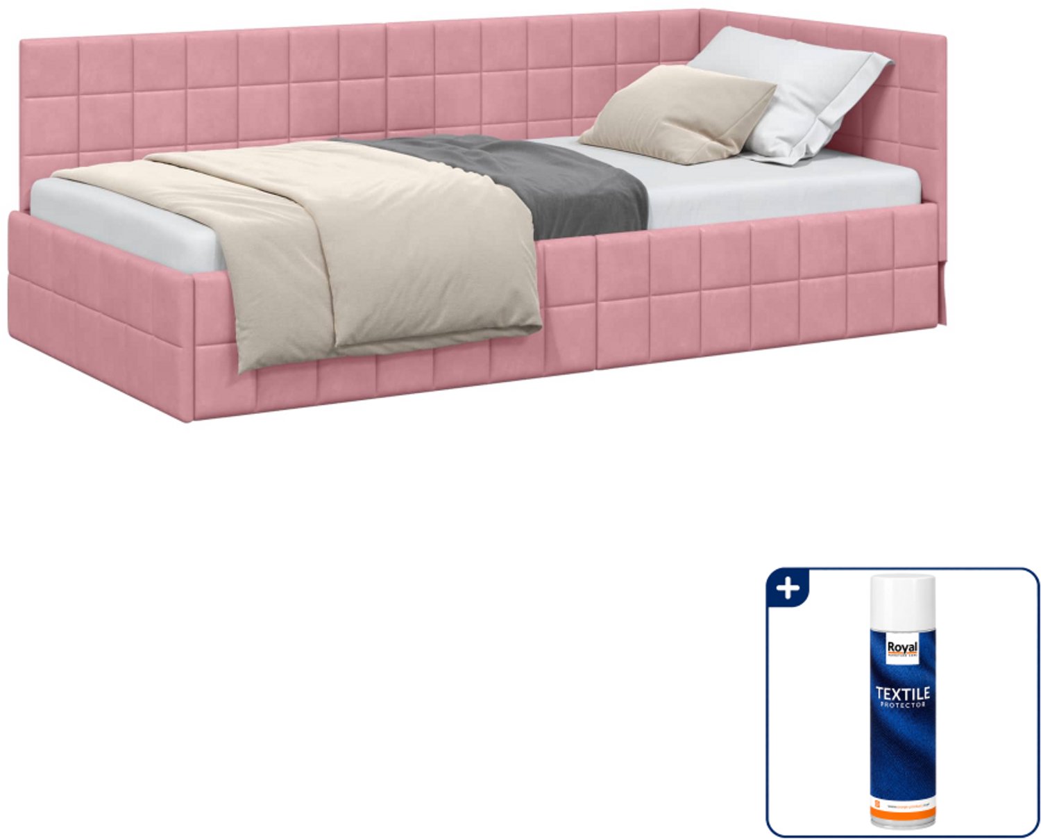 vidaXL hoekbedframe - 90 x 200 cm - fluweel - roze - Inclusief textielbeschermer 500 ml