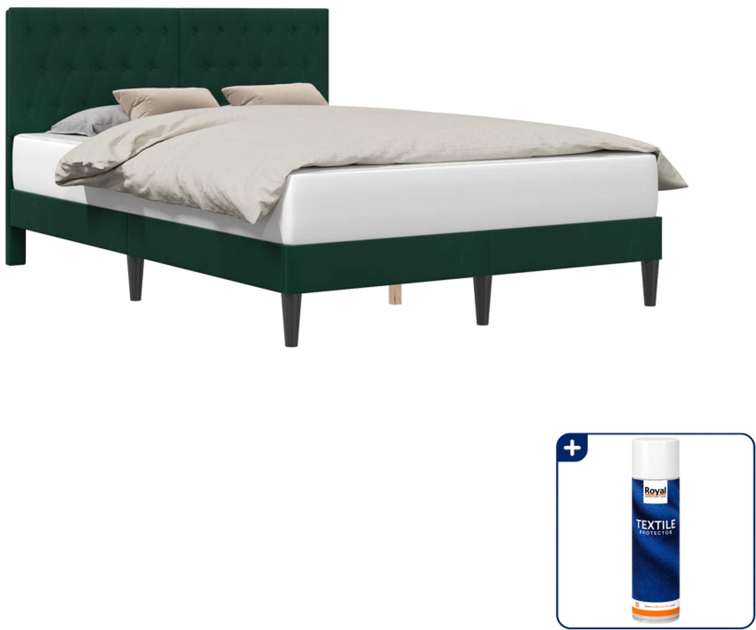 vidaXL bedframe - Small double - 140 x 200 cm - donkergroen - Inclusief textielbeschermer 500 ml