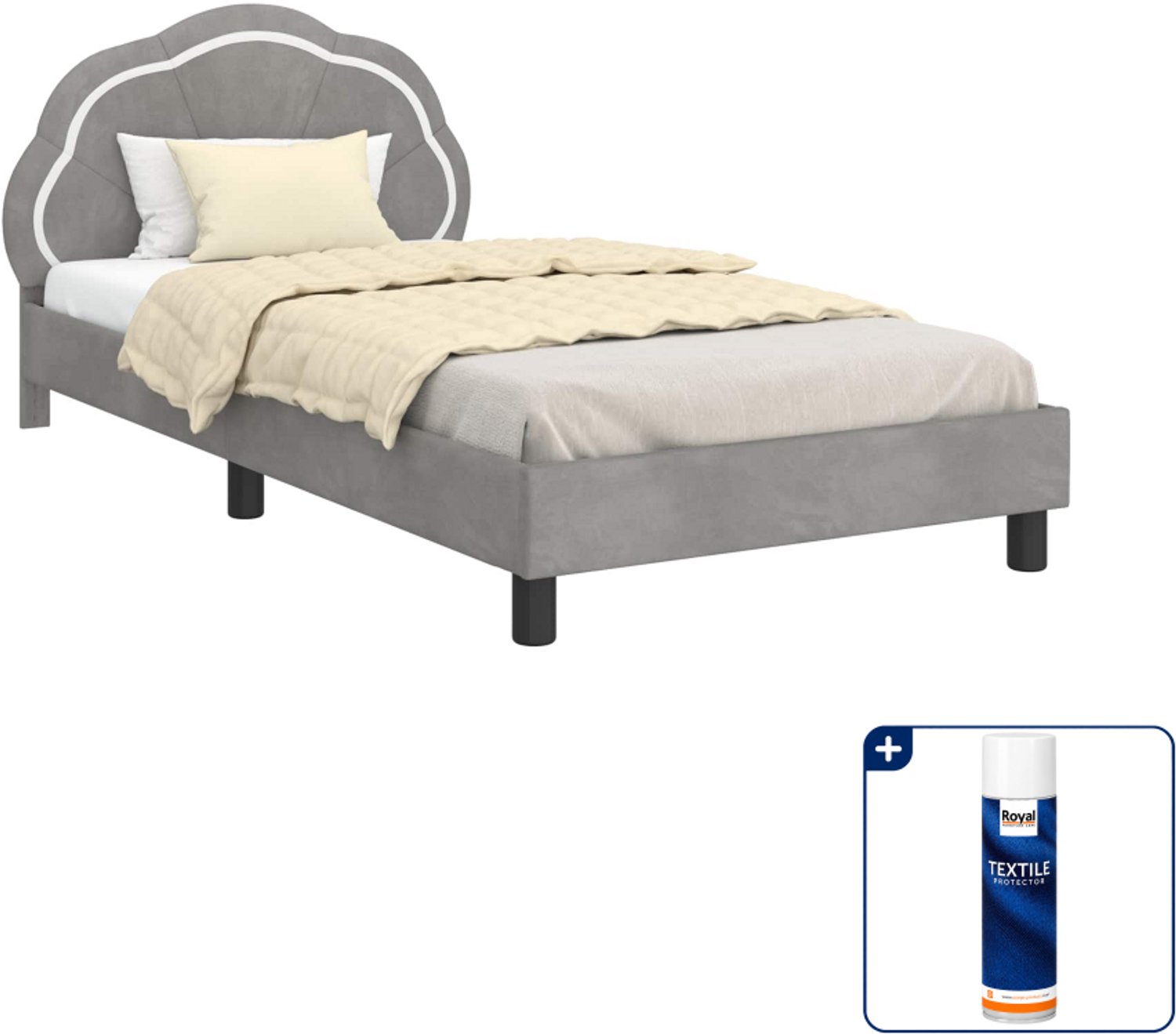 vidaXL kinderbedframe - 90 x 200 cm - bewerkt hout - lichtgrijs - Inclusief textielbeschermer 500 ml