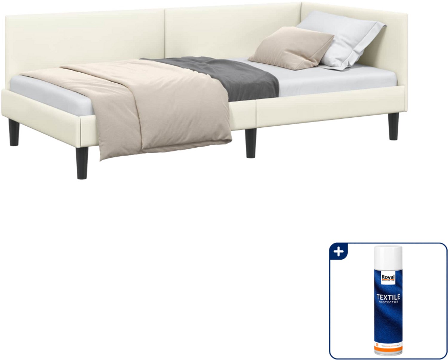 vidaXL hoekbedframe - 100 x 200 cm - fluweel - crème - Inclusief textielbeschermer 500 ml