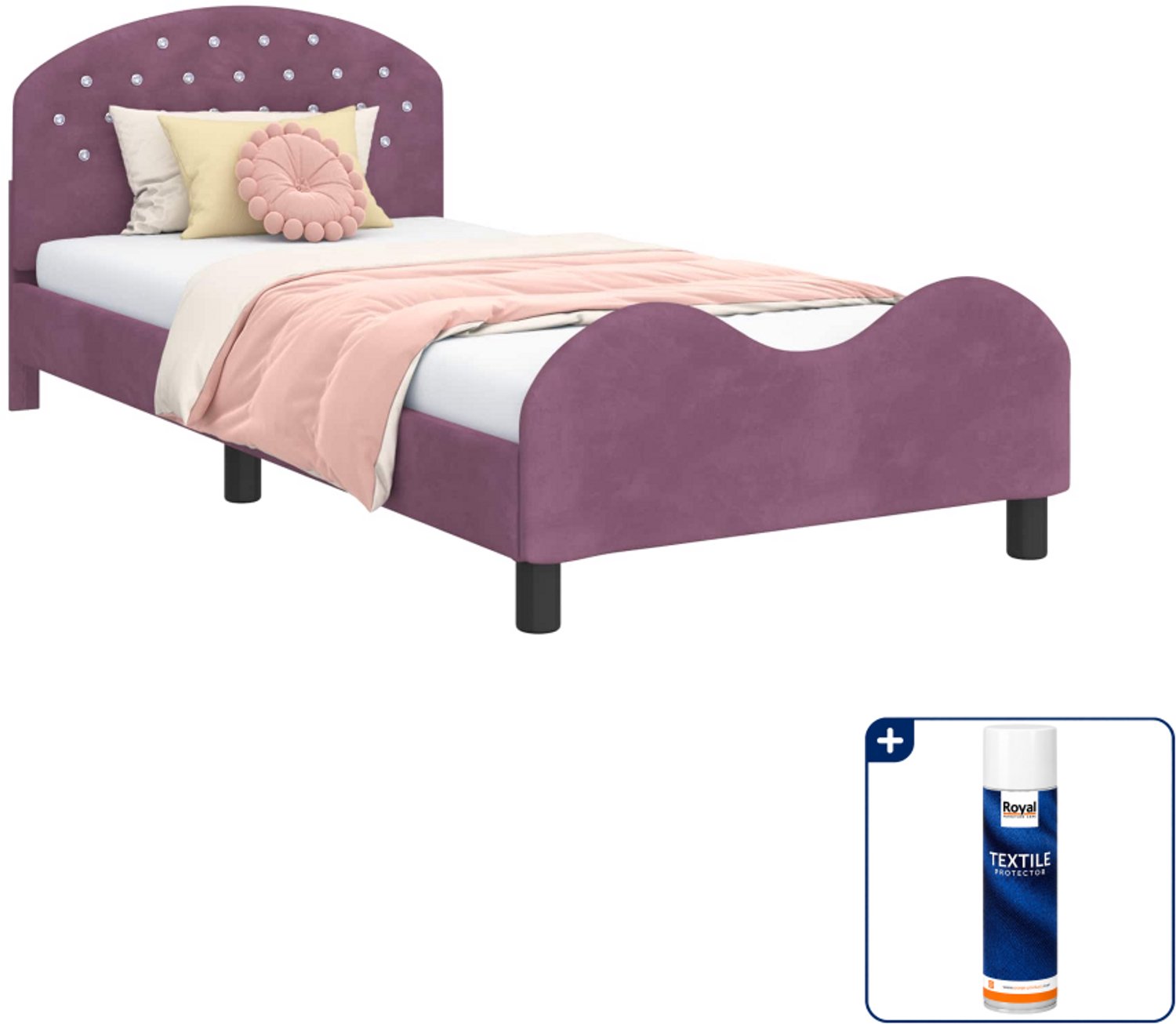 vidaXL kinderbedframe - 90 x 190 cm - fluweel - paars - Inclusief textielbeschermer 500 ml