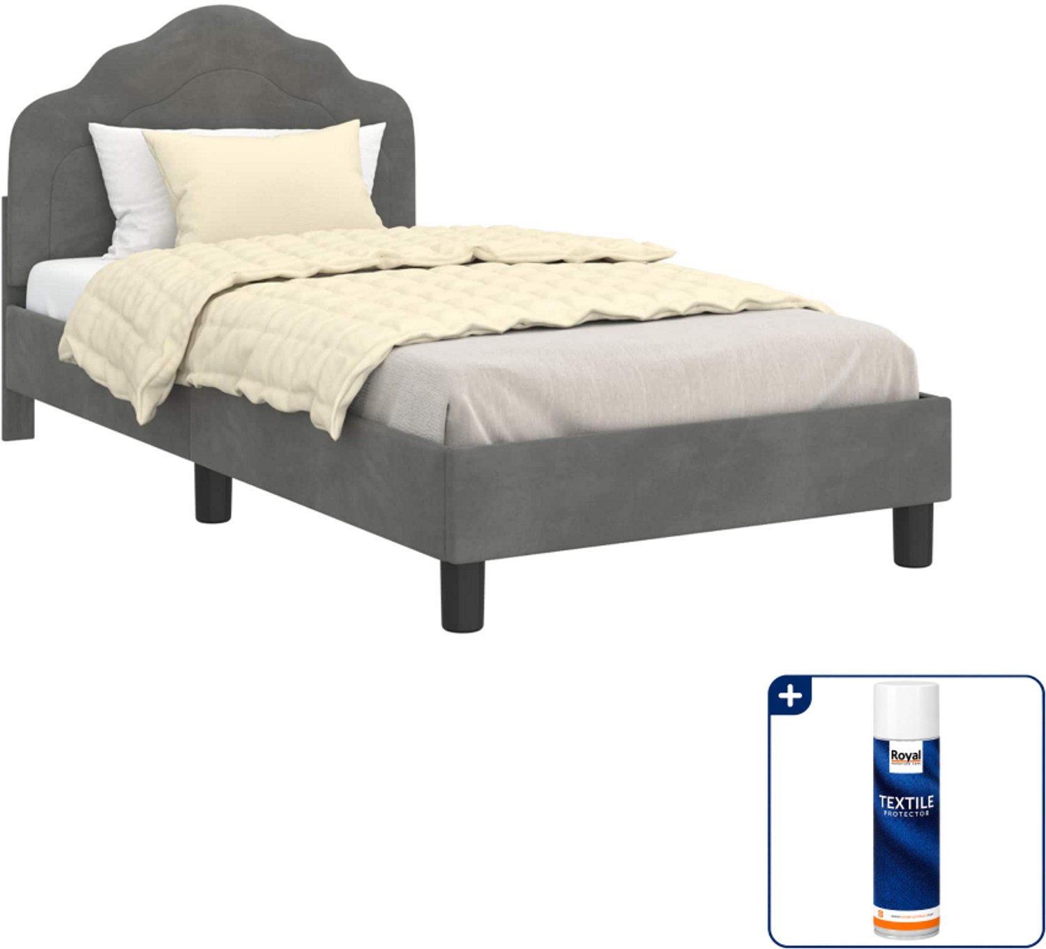 vidaXL kinderbedframe met hoofdbord - 80 x 160 cm - donkergrijs - Inclusief textielbeschermer 500 ml