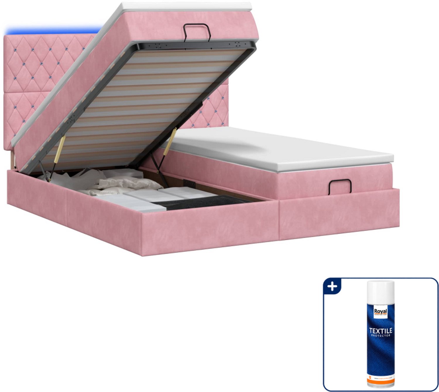 vidaXL queensize bed - 160 x 200 cm - roze - Inclusief textielbeschermer 500 ml