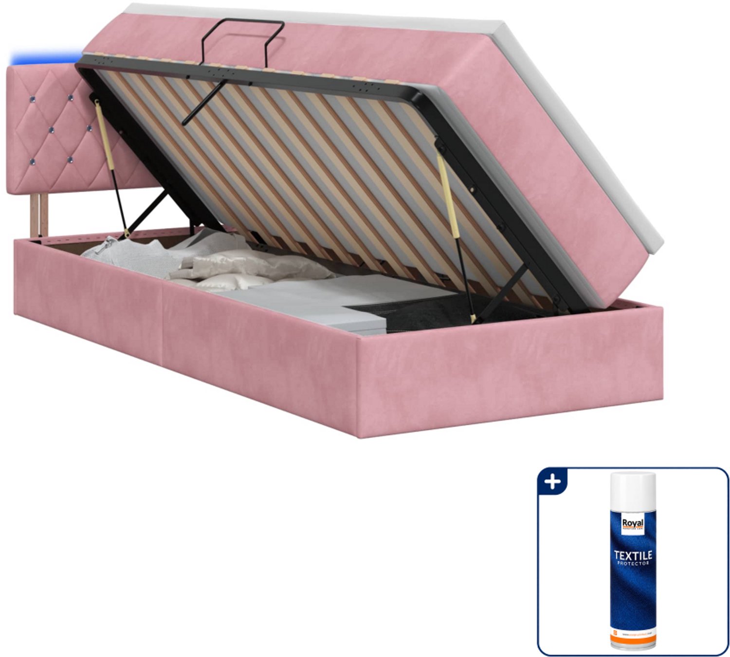 vidaXL led opslagbed met matras - 90 x 200 cm - fluweel - roze - Inclusief textielbeschermer 500 ml