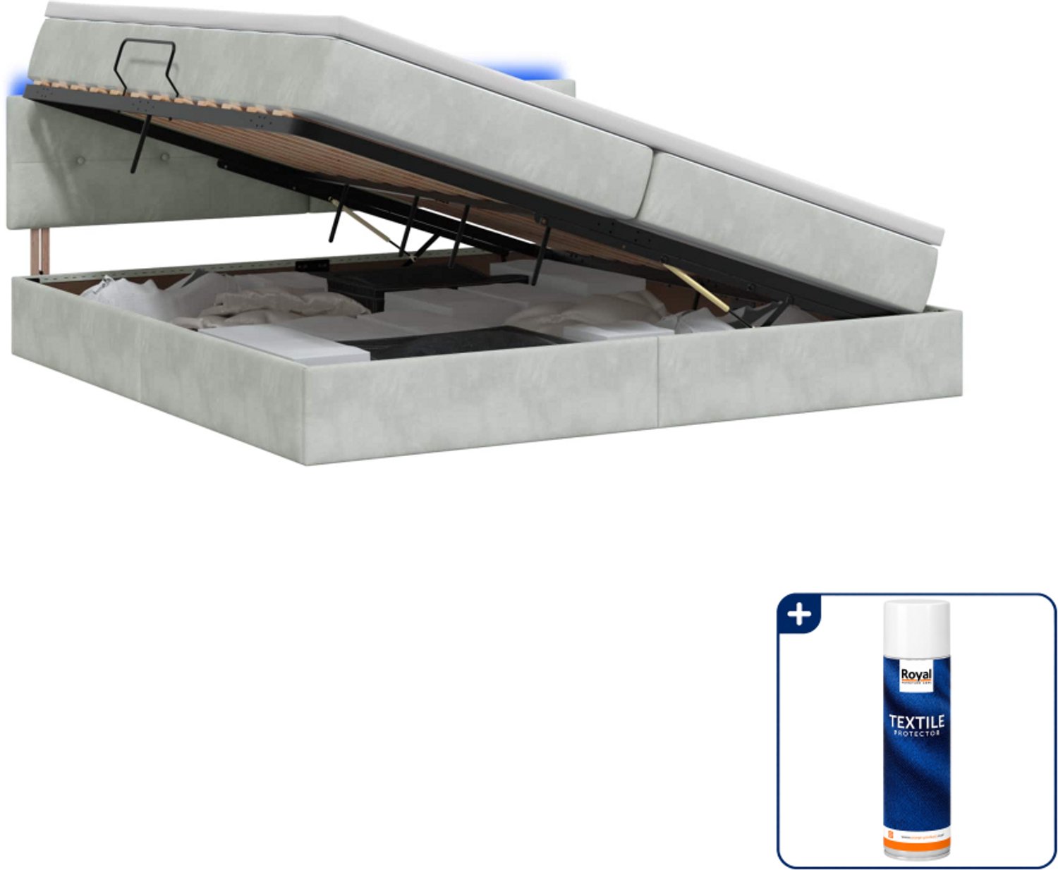 vidaXL led opslagbed met matras - 200 x 200 cm - lichtgrijs - Inclusief textielbeschermer 500 ml