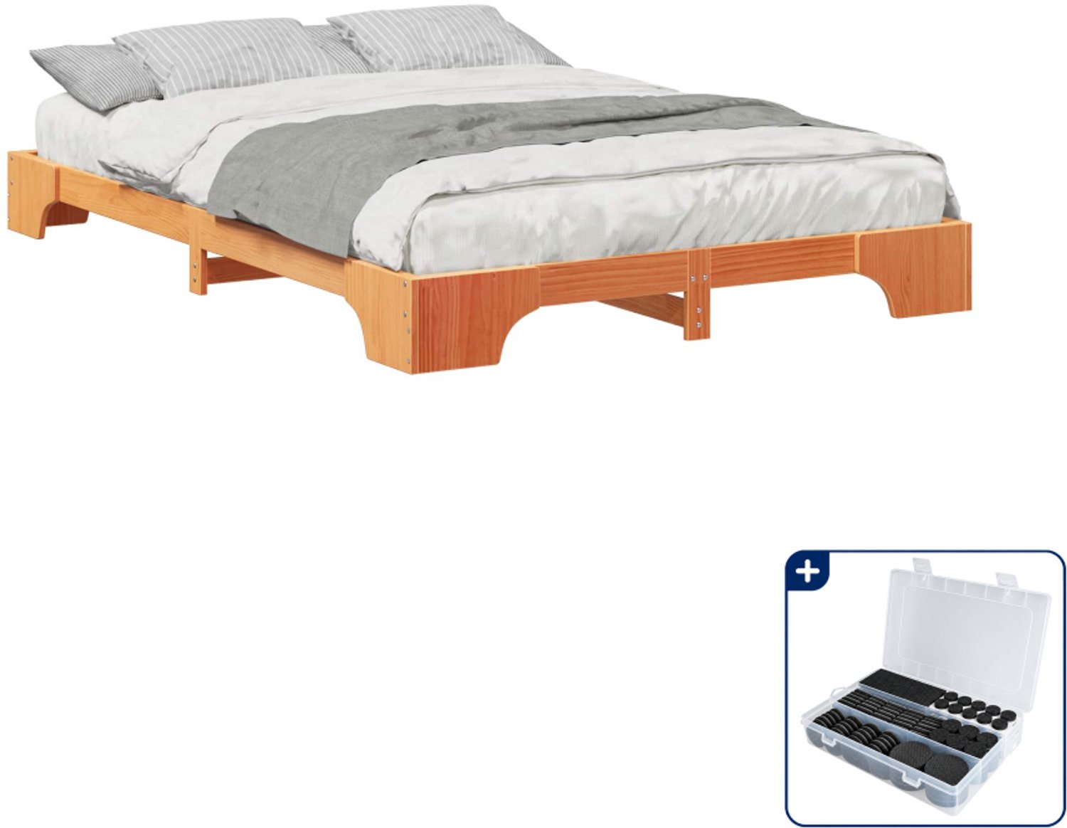 vidaXL bedframe - 200 x 220 cm - massief grenenhout - bruin - Inclusief antikrasvilt 177-delig