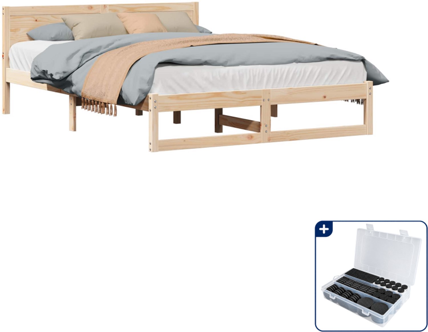 vidaXL bedframe - Queensize - 160 x 200 cm - naturel - Inclusief antikrasvilt 177-delig Bruin