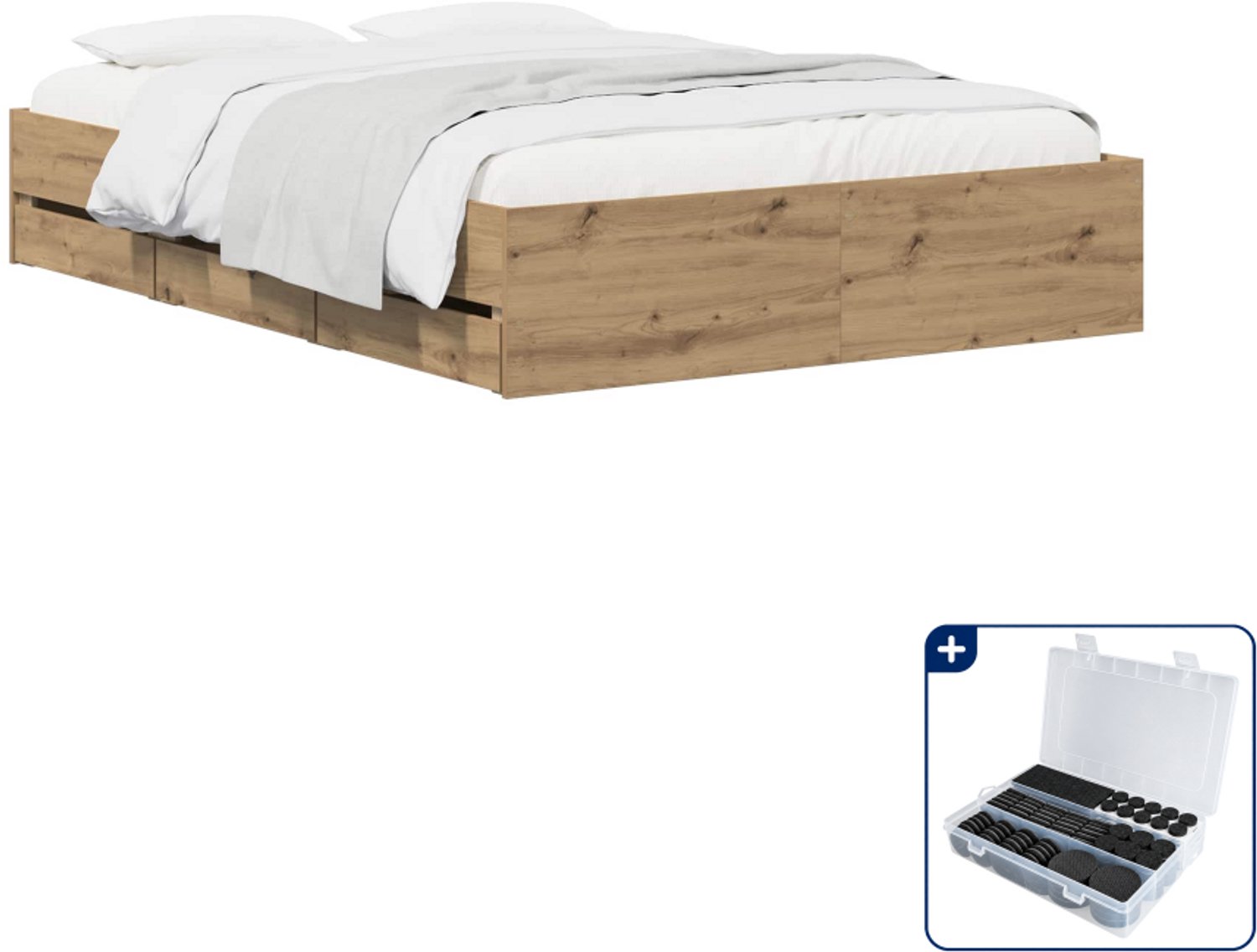 vidaXL bedframe met opslag - 150 x 200 cm - bewerkt hout - artisan eiken - Inclusief antikrasvilt 177-delig Bruin