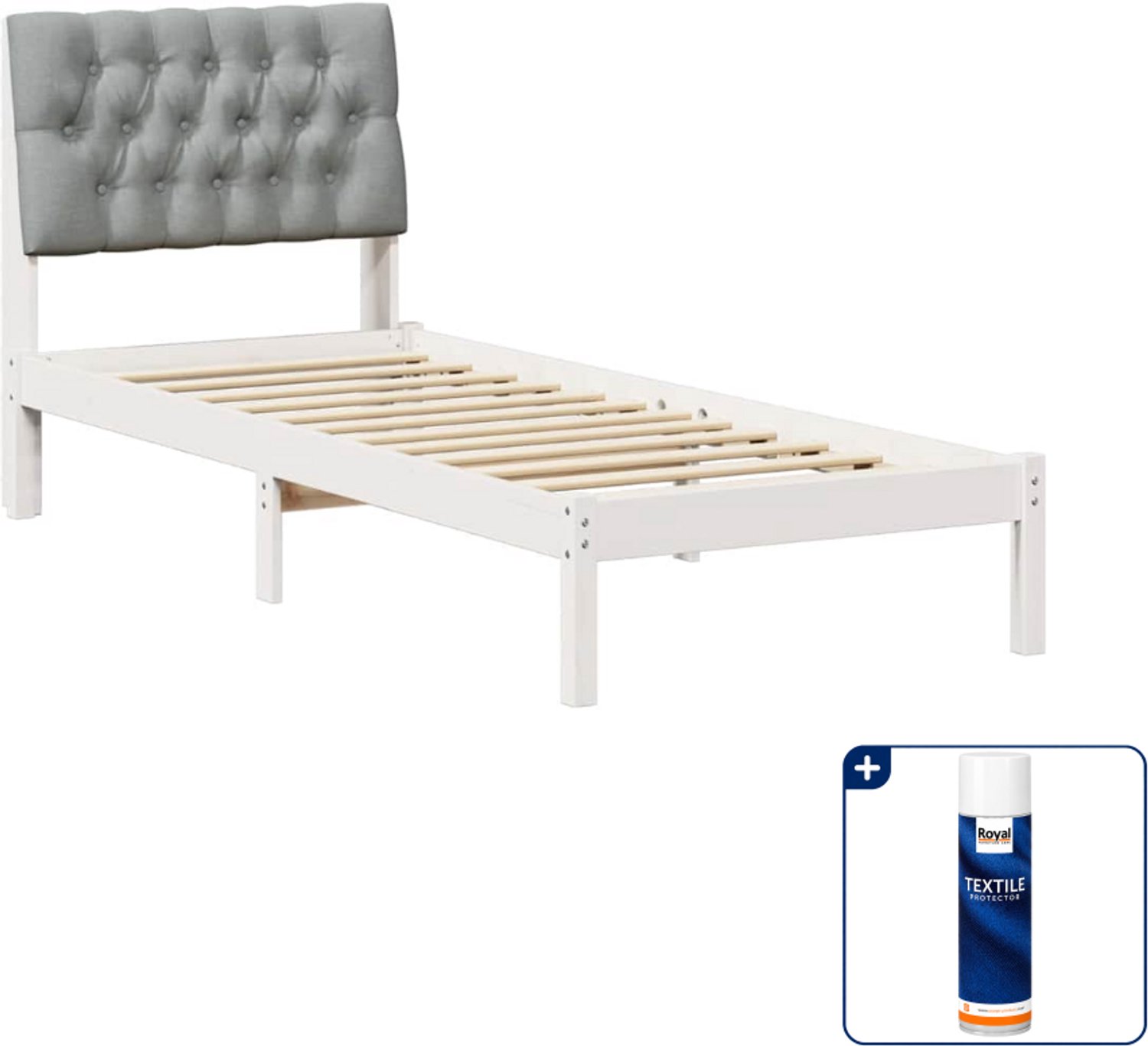 vidaXL bedframe - 75 x 190 cm - massief grenenhout - wit - Inclusief textielbeschermer 500 ml