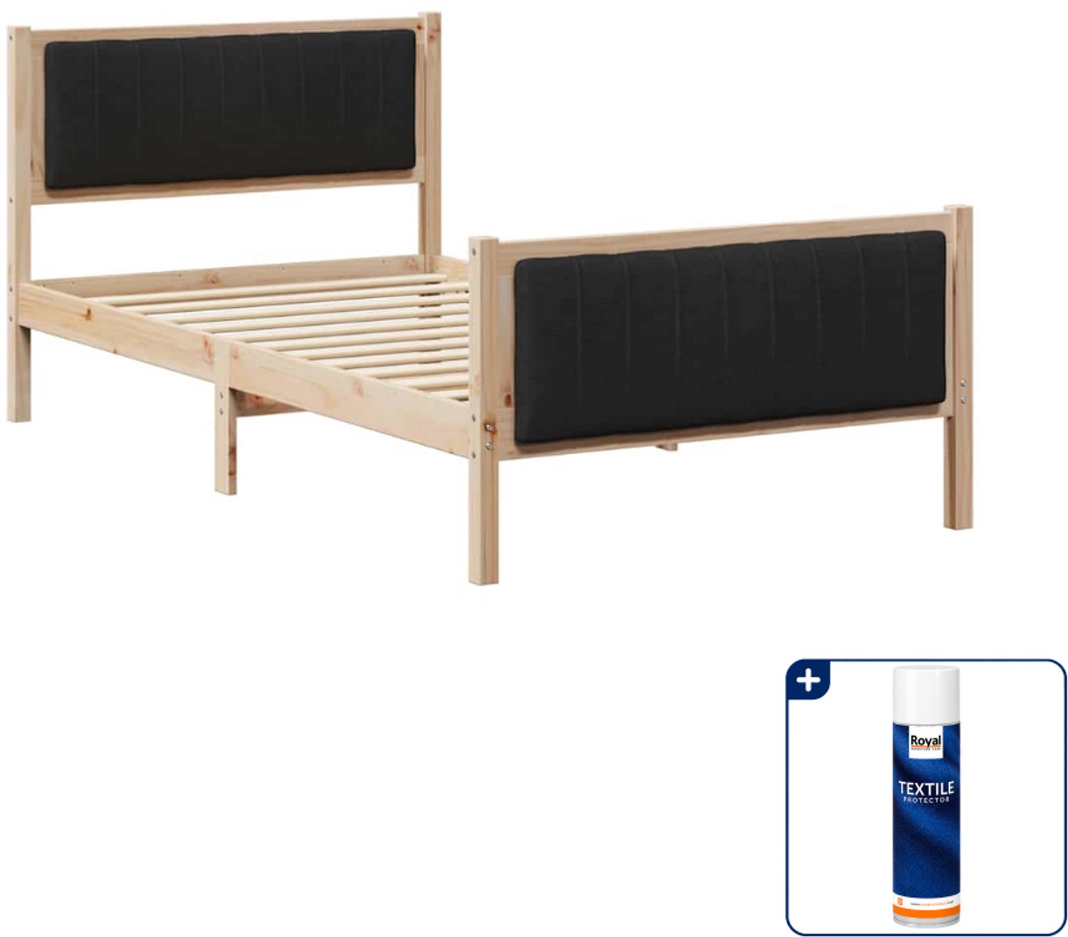 vidaXL bedframe - 100 x 200 cm - massief grenenhout - bruin en zwart - Inclusief textielbeschermer 500 ml