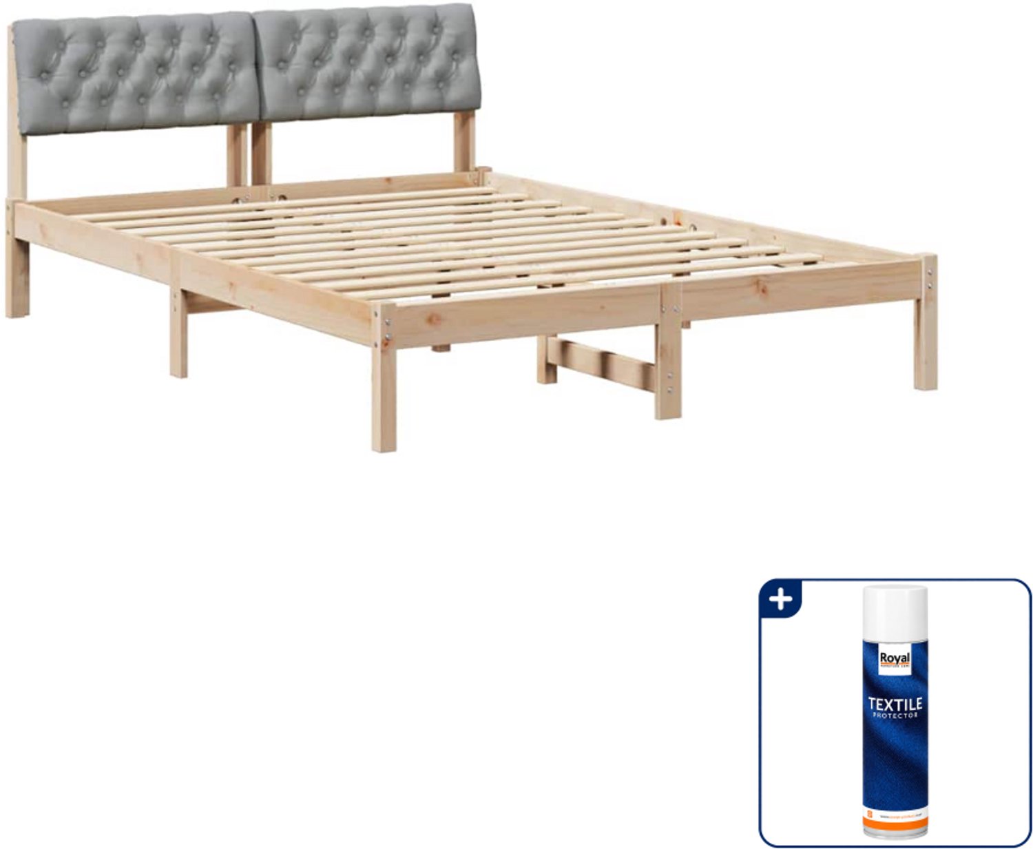 vidaXL Bedframe 140 x 190 cm - massief grenenhout - bruin/lichtgrijs - Inclusief textielbeschermer 500 ml