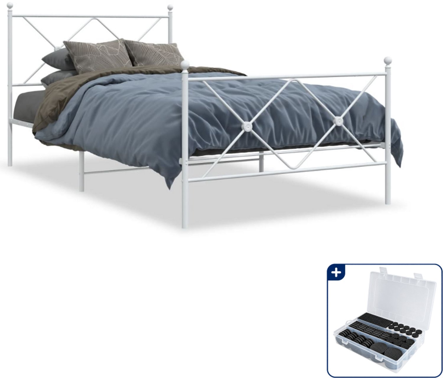 vidaXL Bedframe - 100 x 200 cm - staal - wit - Inclusief antikrasvilt 177-delig