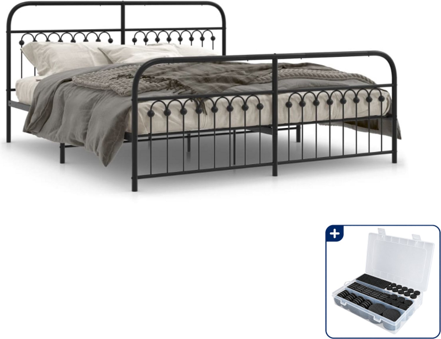 vidaXL bedframe - 183 x 213 cm - staal - zwart - Inclusief antikrasvilt 177-delig