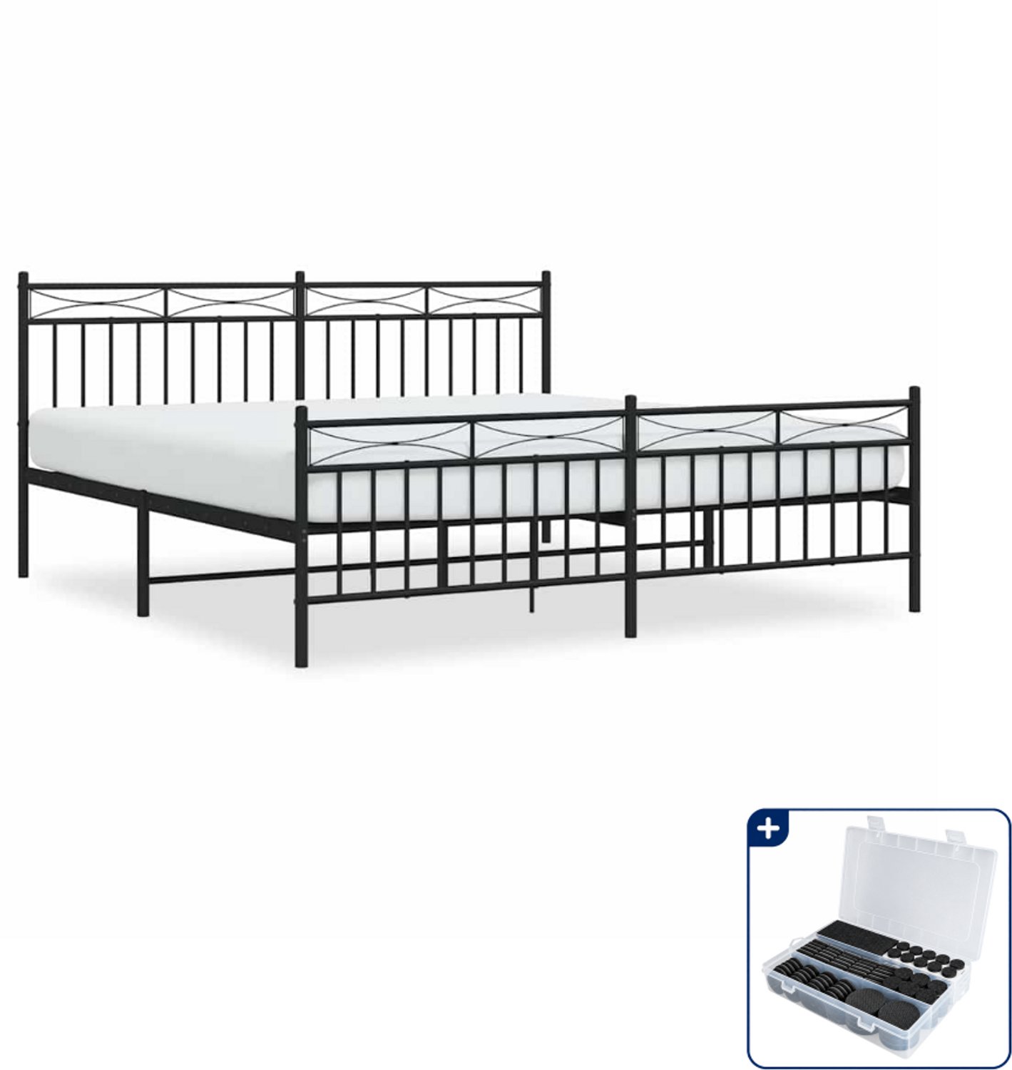 vidaXL bedframe - 183 x 213 cm - staal - zwart - Inclusief antikrasvilt 177-delig