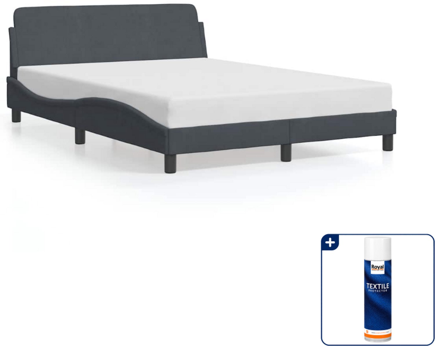 vidaXL Dover bedframe - 140 x 190 cm - fluweel - donkergrijs - Inclusief textielbeschermer 500 ml