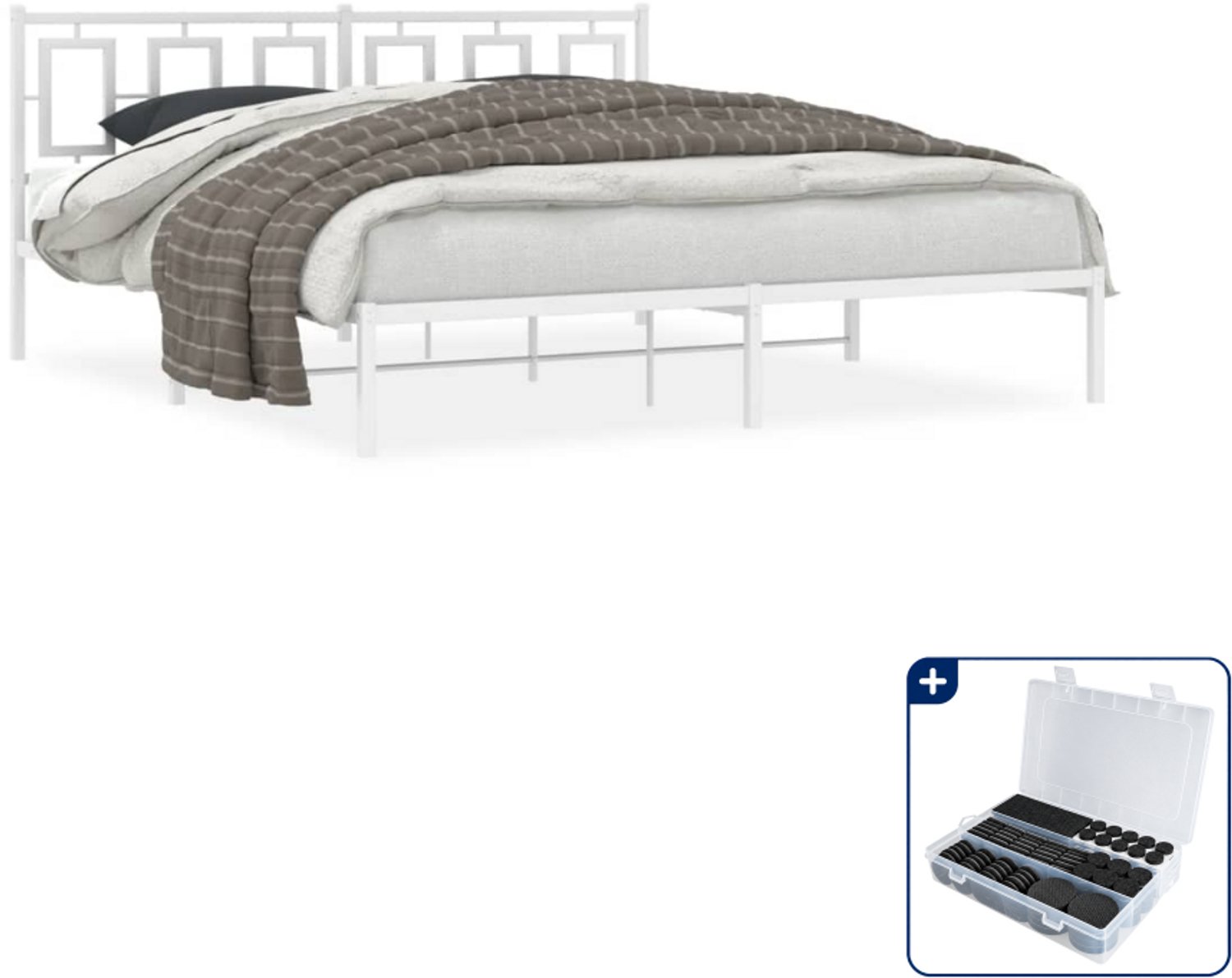 vidaXL bedframe - 183 x 213 cm - metaal - wit - Inclusief antikrasvilt 177-delig