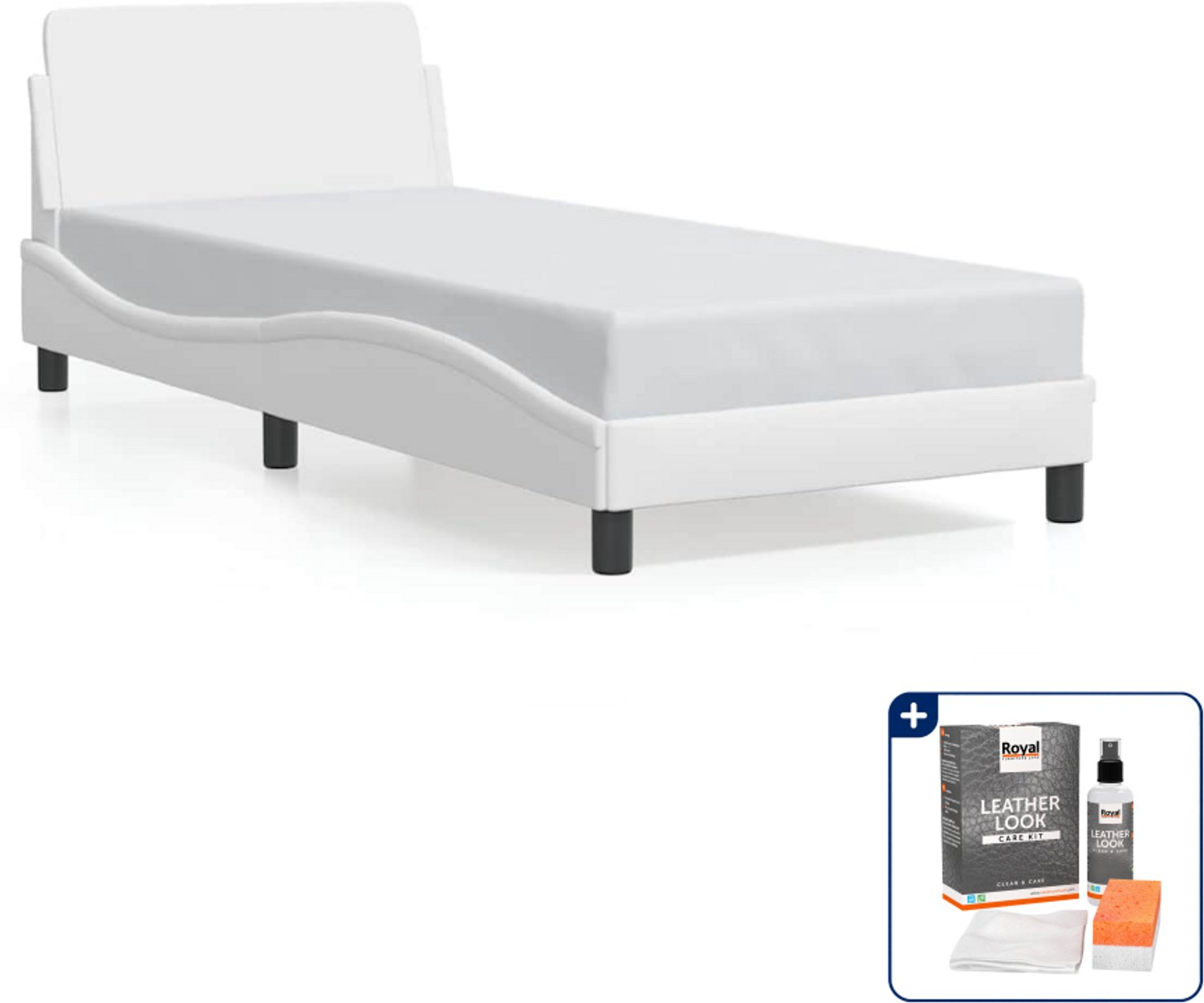 vidaXL bedframe Dover 90 x 190 cm - kunstleer - wit - Inclusief onderhoudsset voor kunstleer 150 ml