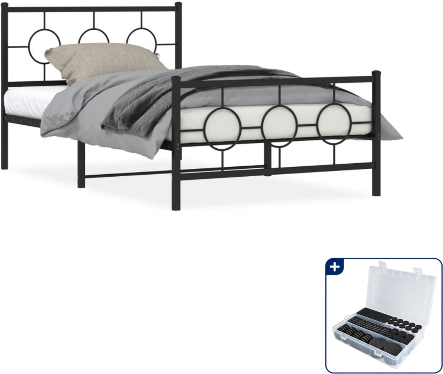 vidaXL Bedframe - 107 x 203 cm - staal - zwart - Inclusief antikrasvilt 177-delig