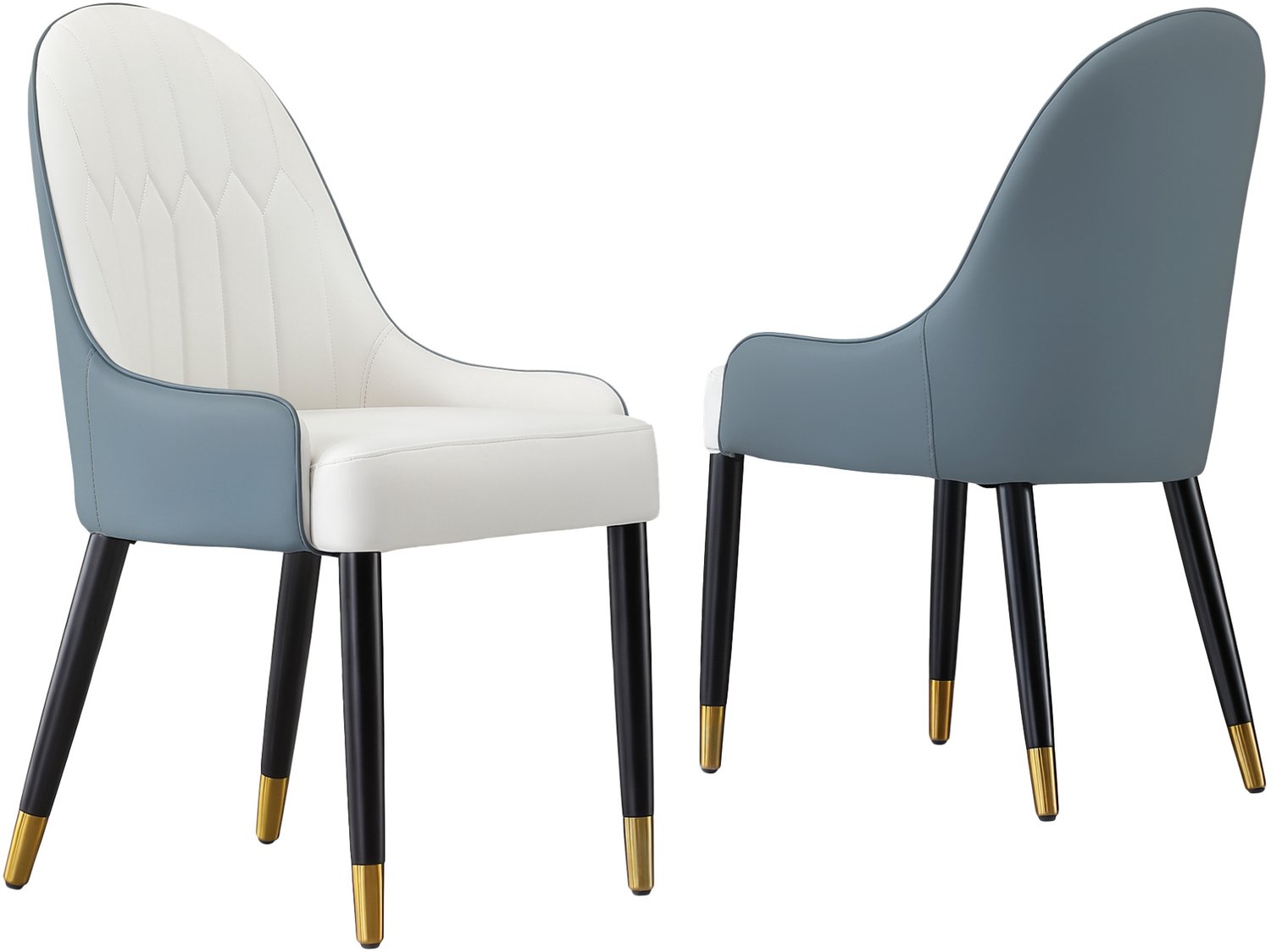 DESMIU Eetkamerstoelen 43 x 44 x 91 cm - Set van 2 met Armleuningen en Metalen Poten - Voor Eetkamer en Keuken - Kunstleer - Wit en Blauw