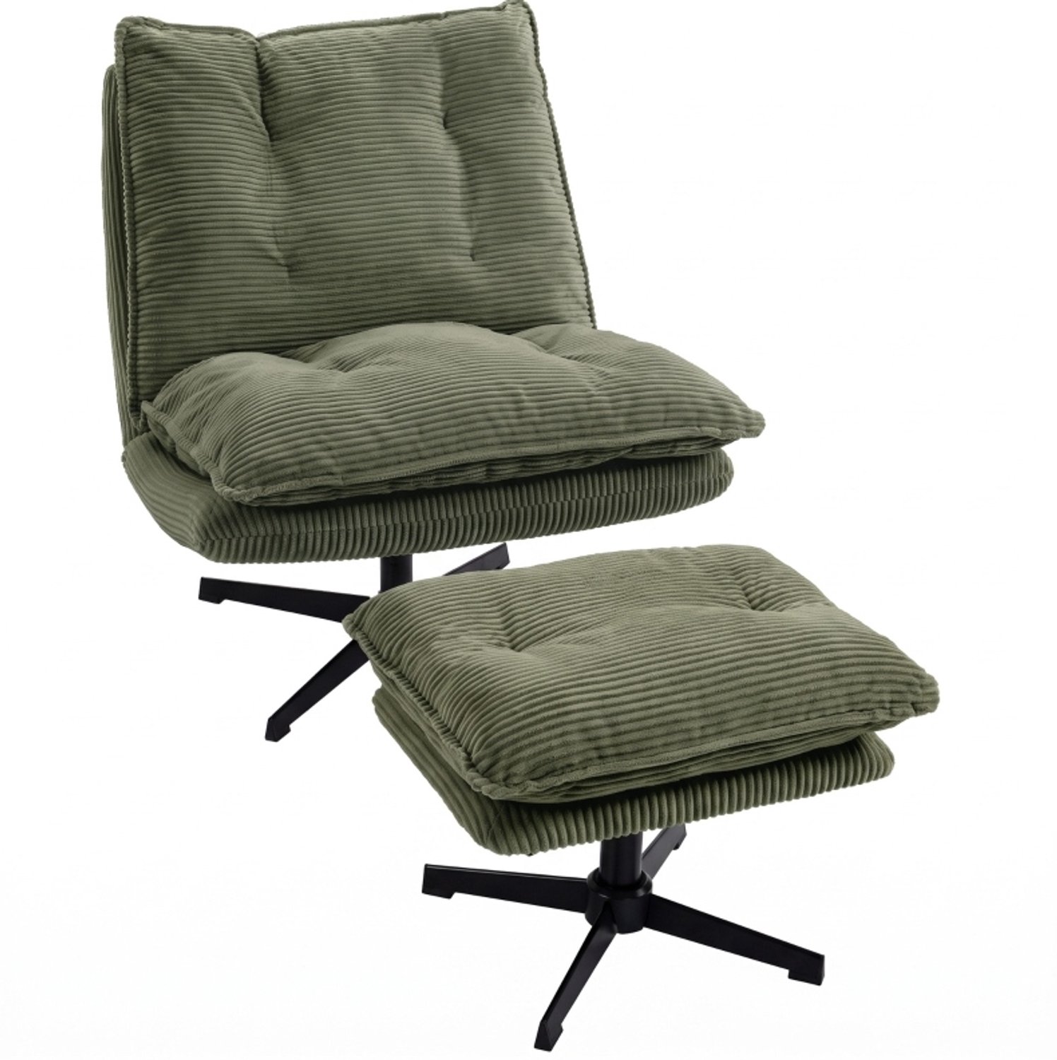 STILVORA Fauteuil Met Hocker 82 x 74 x 89 cm - 360 Graden Draaibaar Met Verstelbare Hocker - Voor Woonkamer - Ribstof - Groen