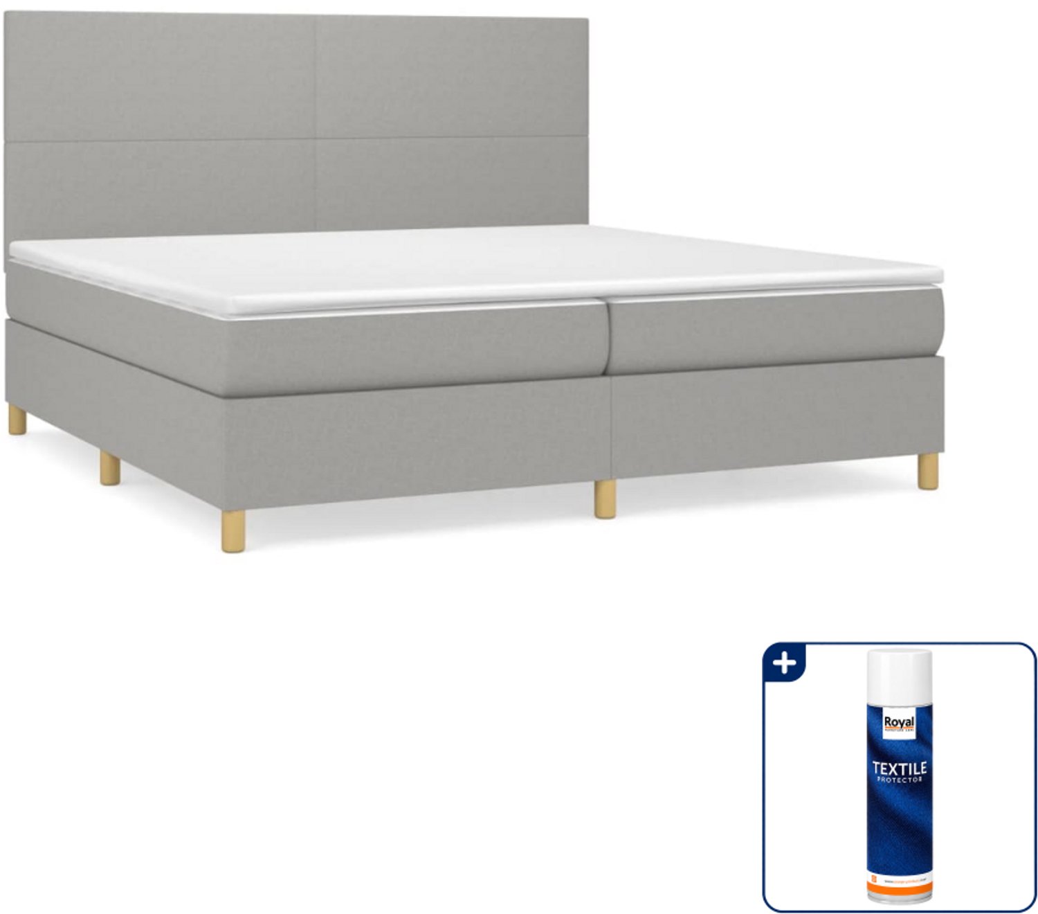 vidaXL boxspring met matras - 200 x 200 cm - stof - lichtgrijs - Inclusief textielbeschermer 500 ml