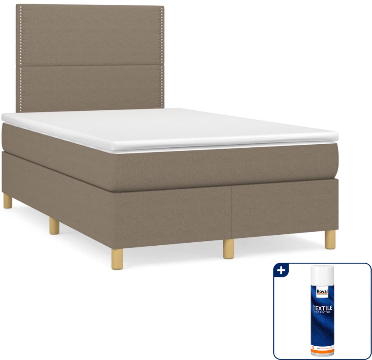 vidaXL boxspring met matras 120 x 200 cm - stof - taupe - Inclusief textielbeschermer 500 ml