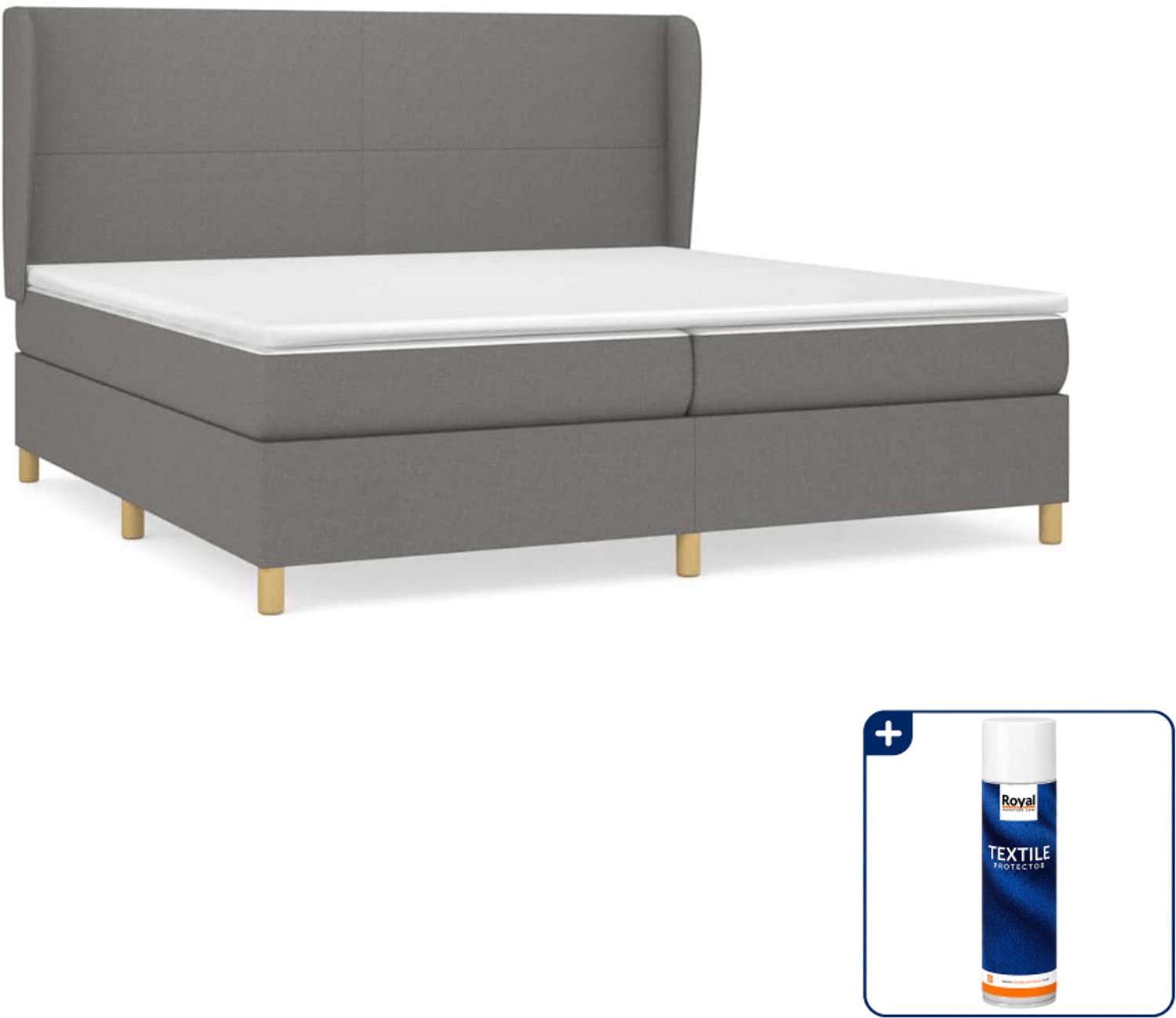 vidaXL Boxspring - Super kingsize - 200 x 200 cm - donkergrijs - Inclusief textielbeschermer 500 ml