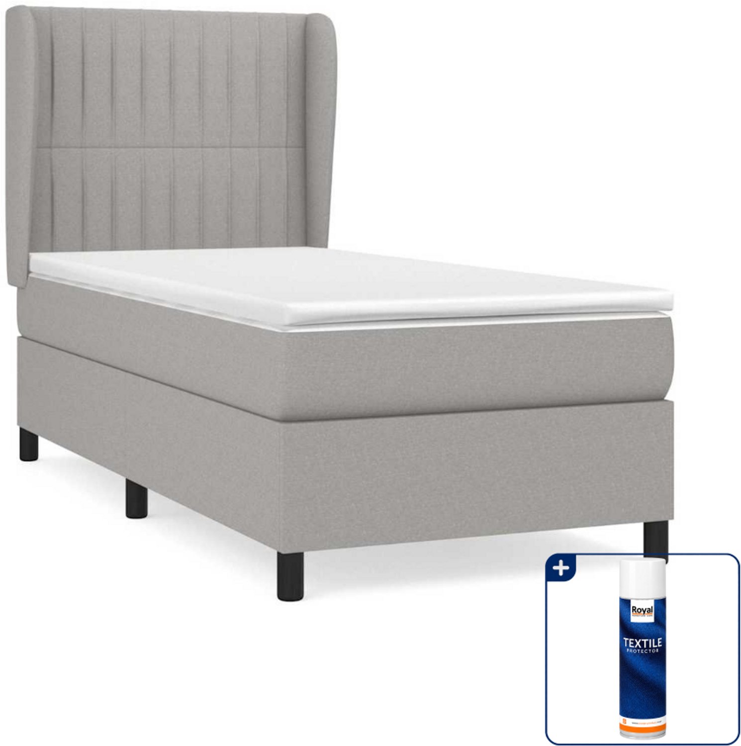 vidaXL boxspring met matras 90 x 200 cm - stof - lichtgrijs - Inclusief textielbeschermer 500 ml