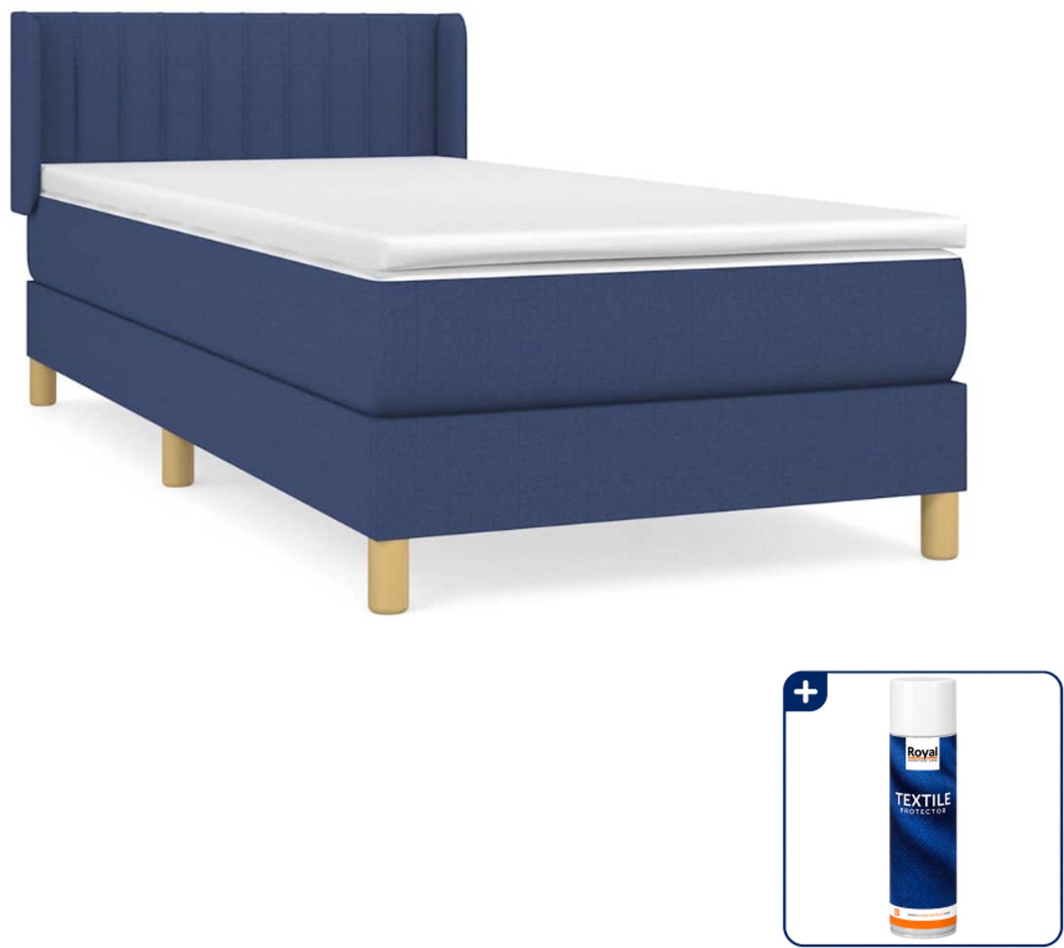 vidaXL boxspring met matras 90 x 200 cm - stof - blauw - Inclusief textielbeschermer 500 ml