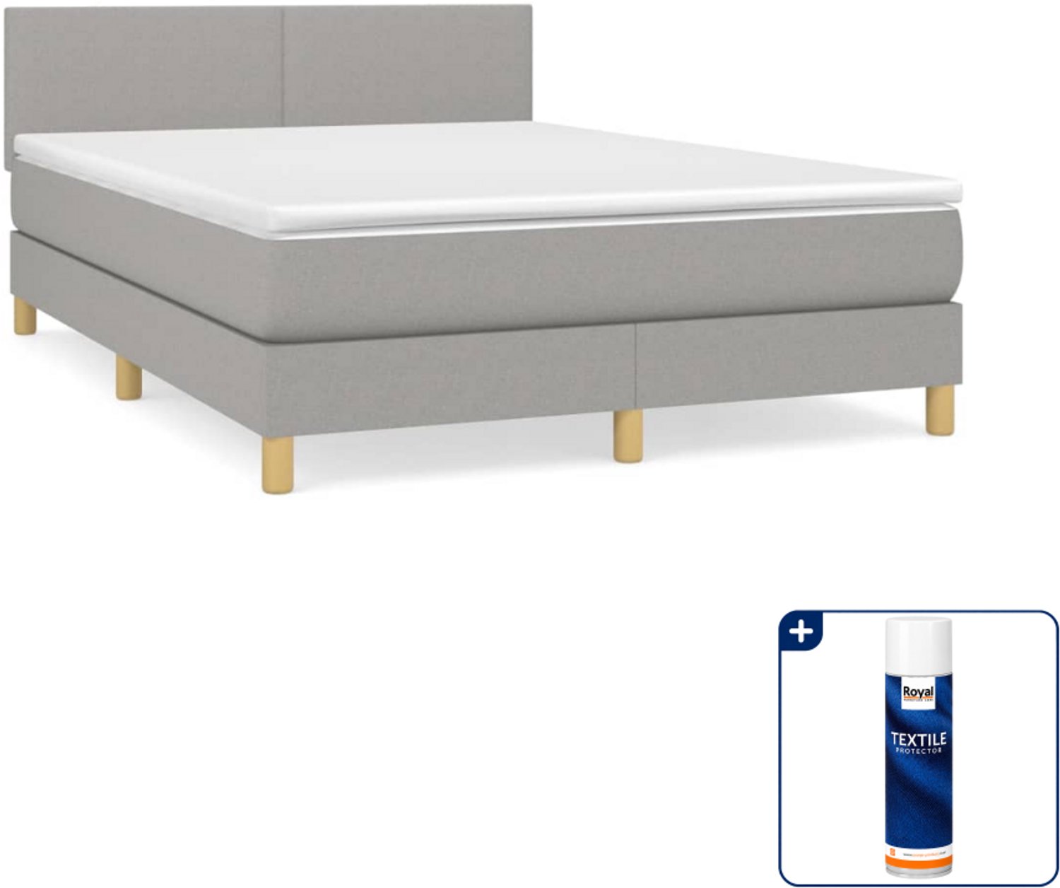 vidaXL boxspring met matras 140 x 190 cm - stof - lichtgrijs - Inclusief textielbeschermer 500 ml