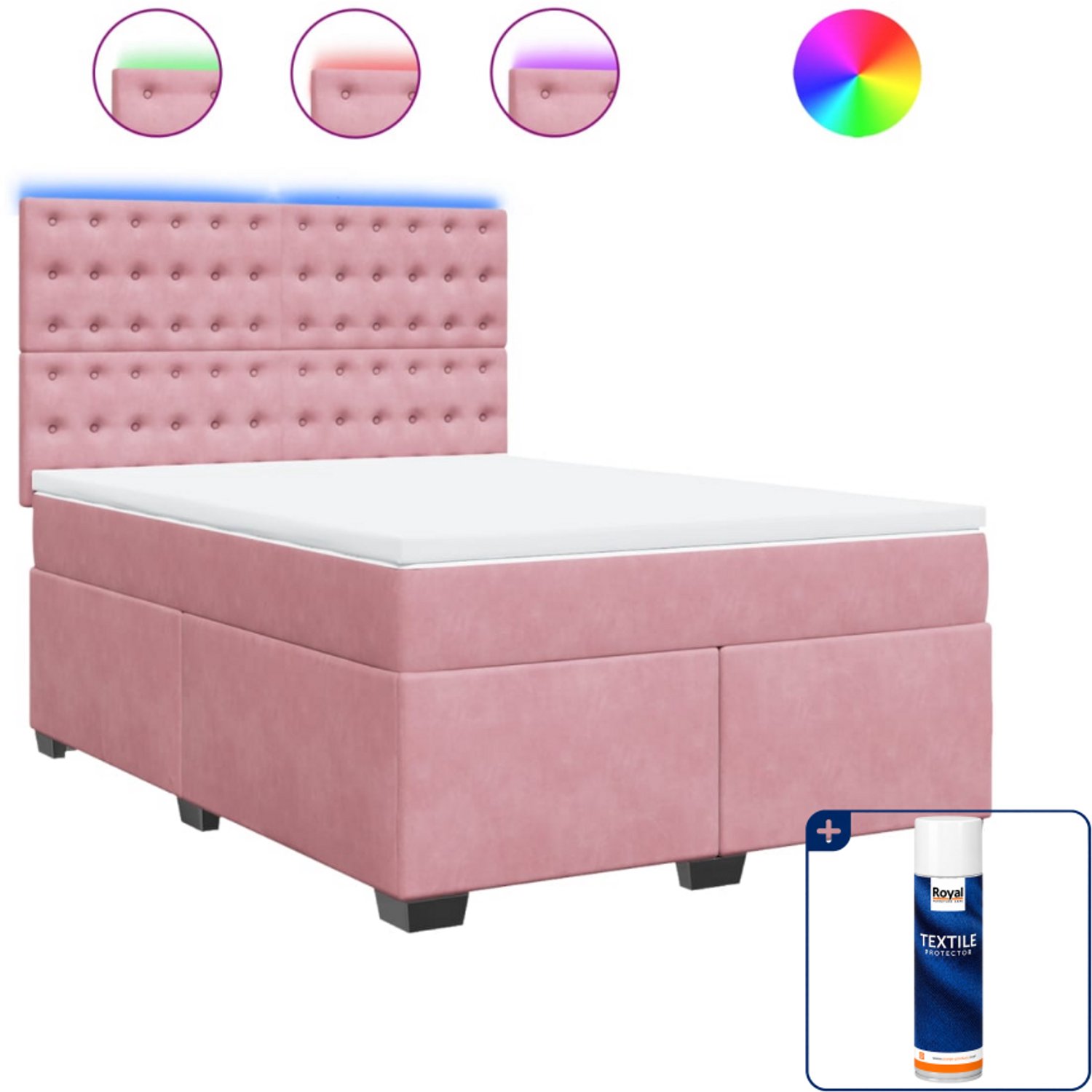 vidaXL boxspring Queensize - 160 x 200 cm - fluweel - roze - Inclusief textielbeschermer 500 ml