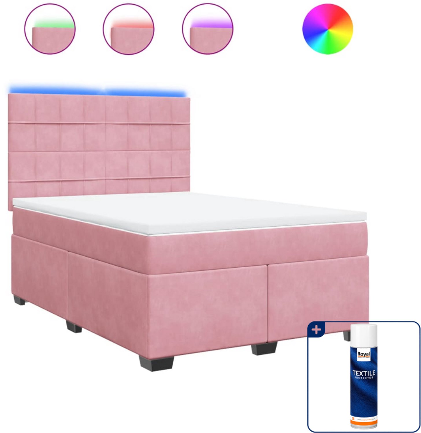 vidaXL boxspring met matras - 140 x 190 cm - fluweel - roze - Inclusief textielbeschermer 500 ml
