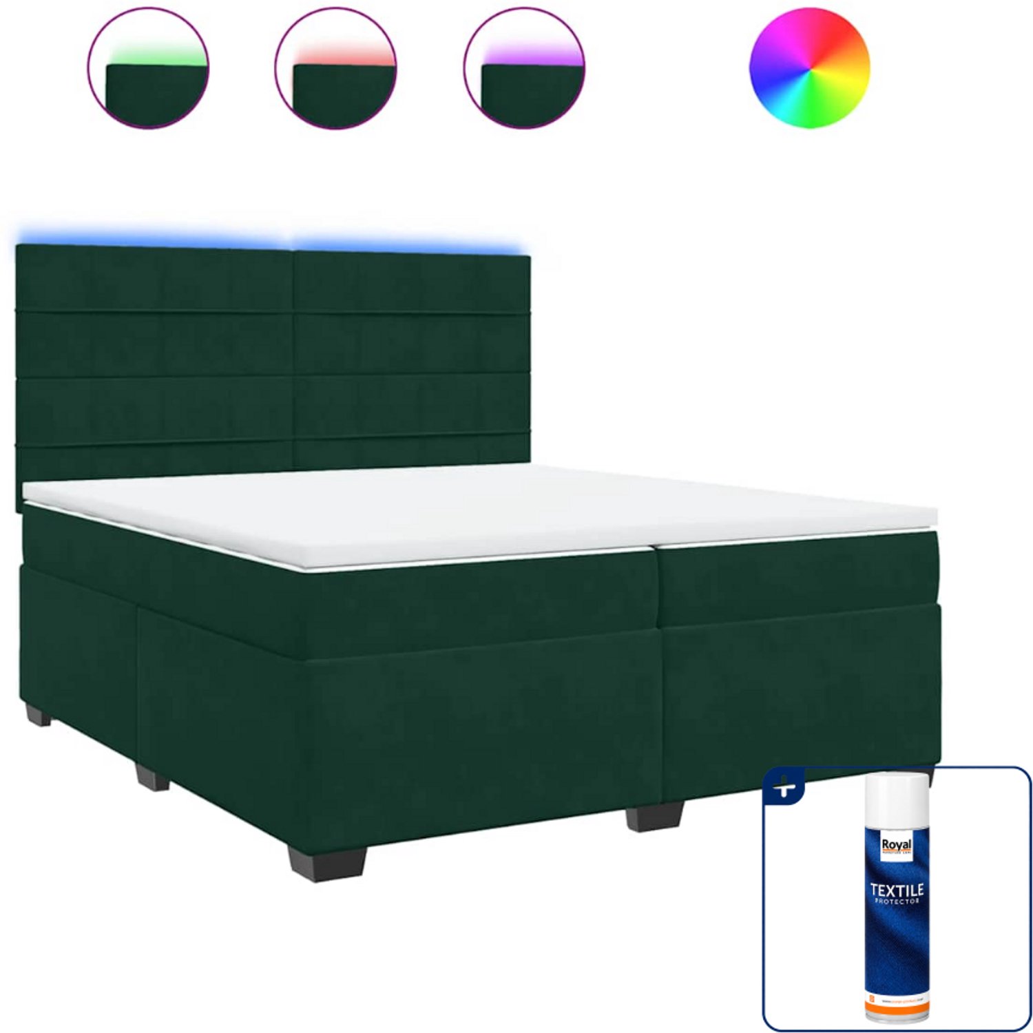 vidaXL Boxspring met matras - Super kingsize - 200x200 cm - fluweel - donkergroen - Inclusief textielbeschermer 500 ml