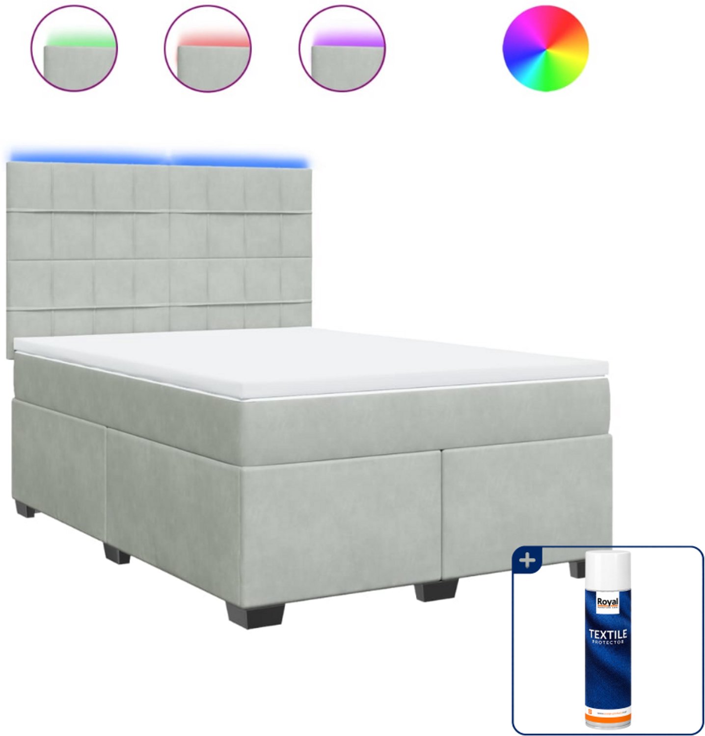 vidaXL Queensize boxspring met matras - 160 x 200 cm - lichtgrijs - Inclusief textielbeschermer 500 ml