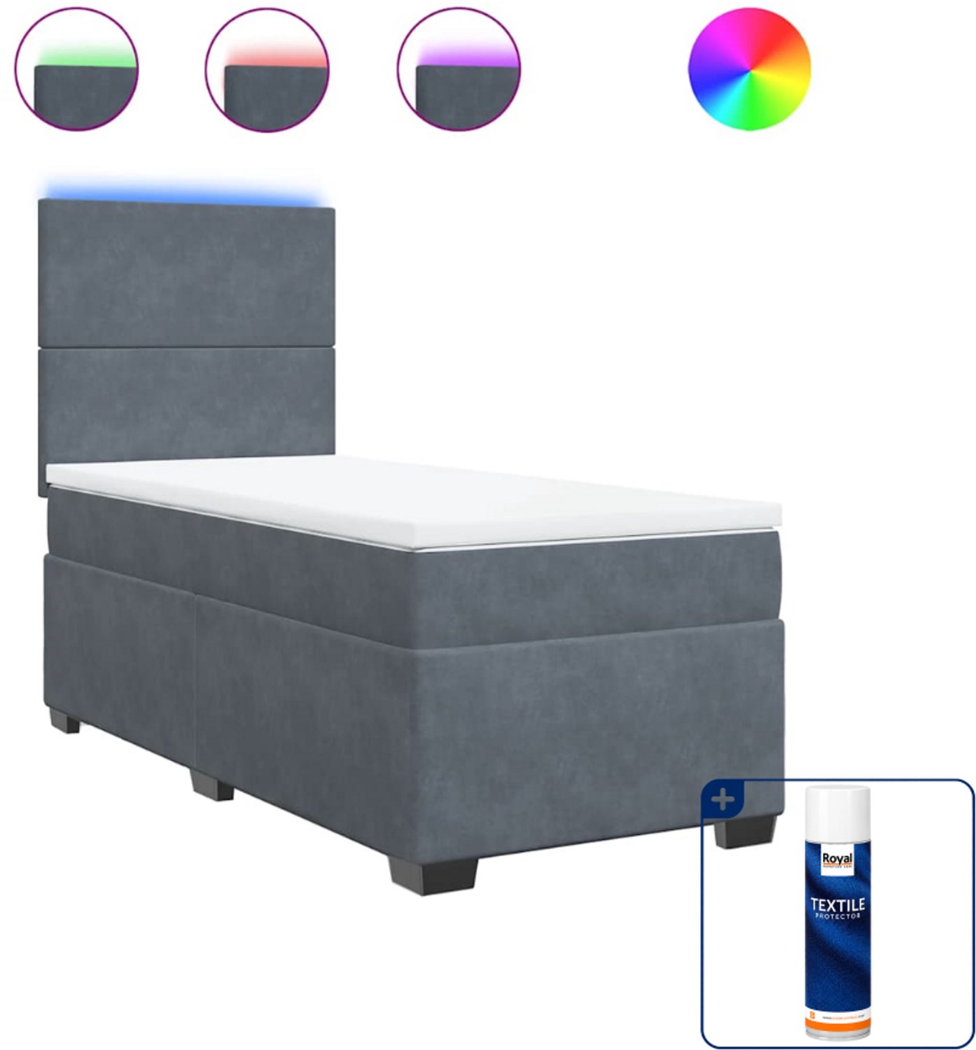 vidaXL boxspring met matras - 100 x 200 cm - fluweel - donkergrijs - Inclusief textielbeschermer 500 ml