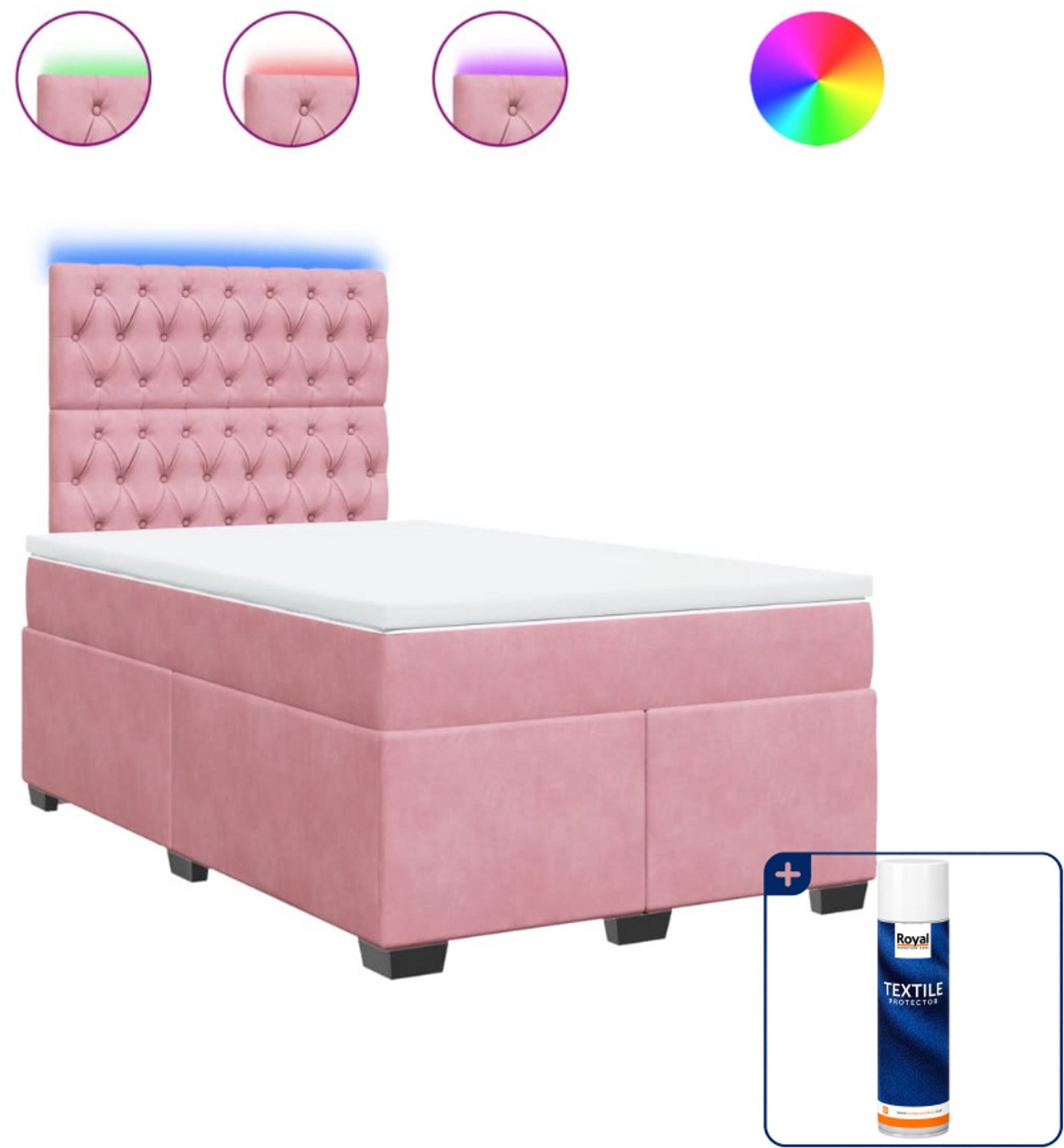 vidaXL boxspring met matras - 120 x 190 cm - fluweel - roze - Inclusief textielbeschermer 500 ml